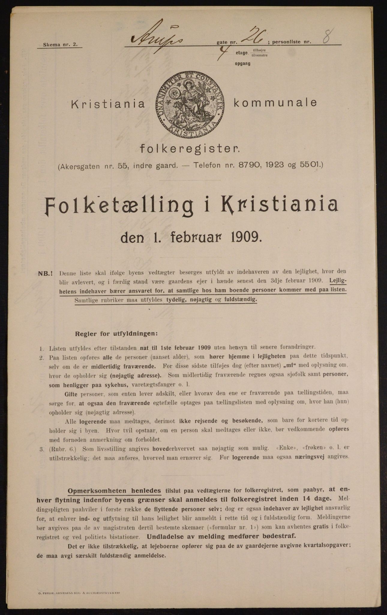 OBA, Kommunal folketelling 1.2.1909 for Kristiania kjøpstad, 1909, s. 2336