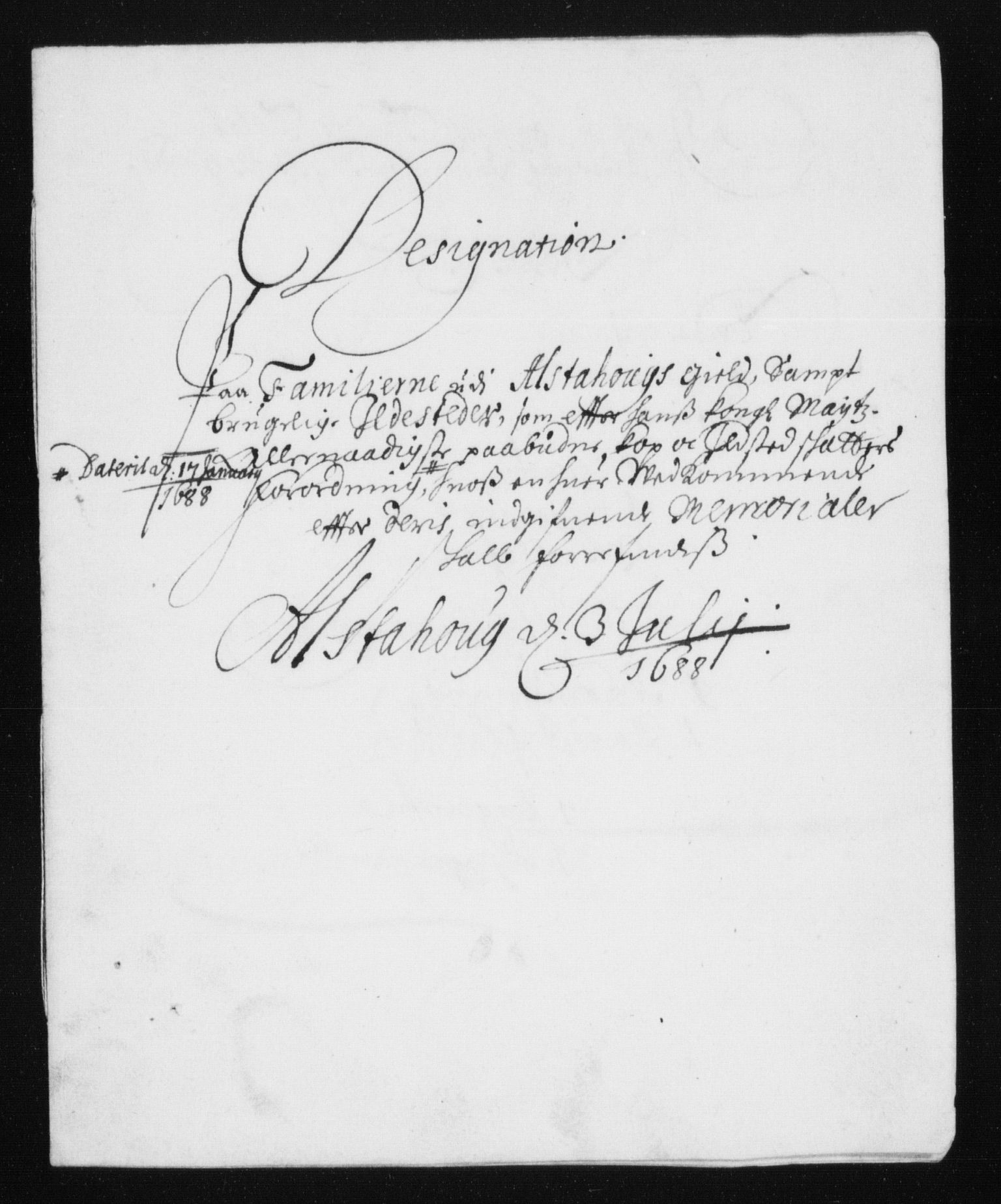 Rentekammeret inntil 1814, Reviderte regnskaper, Stiftamtstueregnskaper, Trondheim stiftamt og Nordland amt, AV/RA-EA-6044/R/Rh/L0011: Nordland amt, 1688