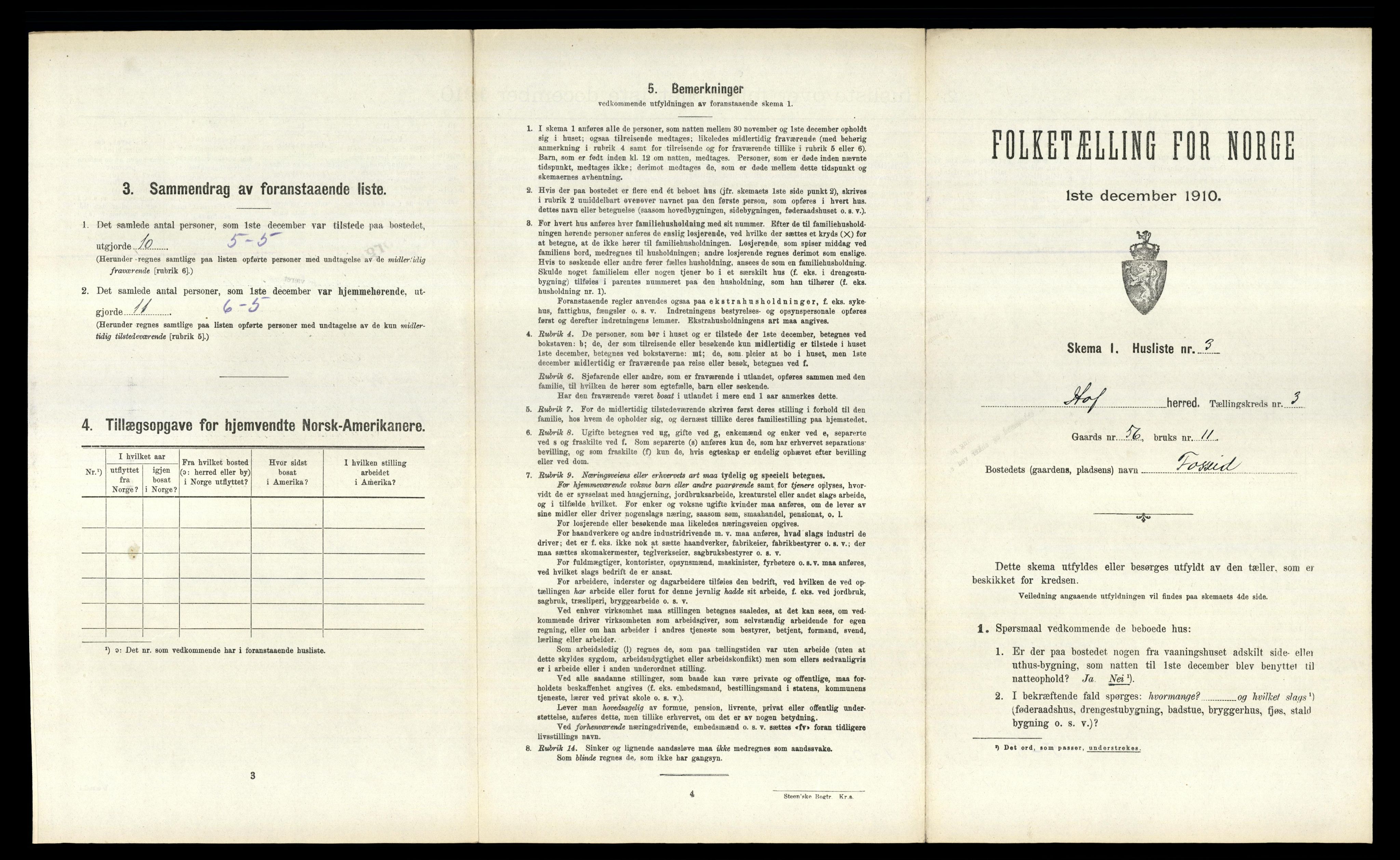 RA, Folketelling 1910 for 0424 Hof herred, 1910, s. 542