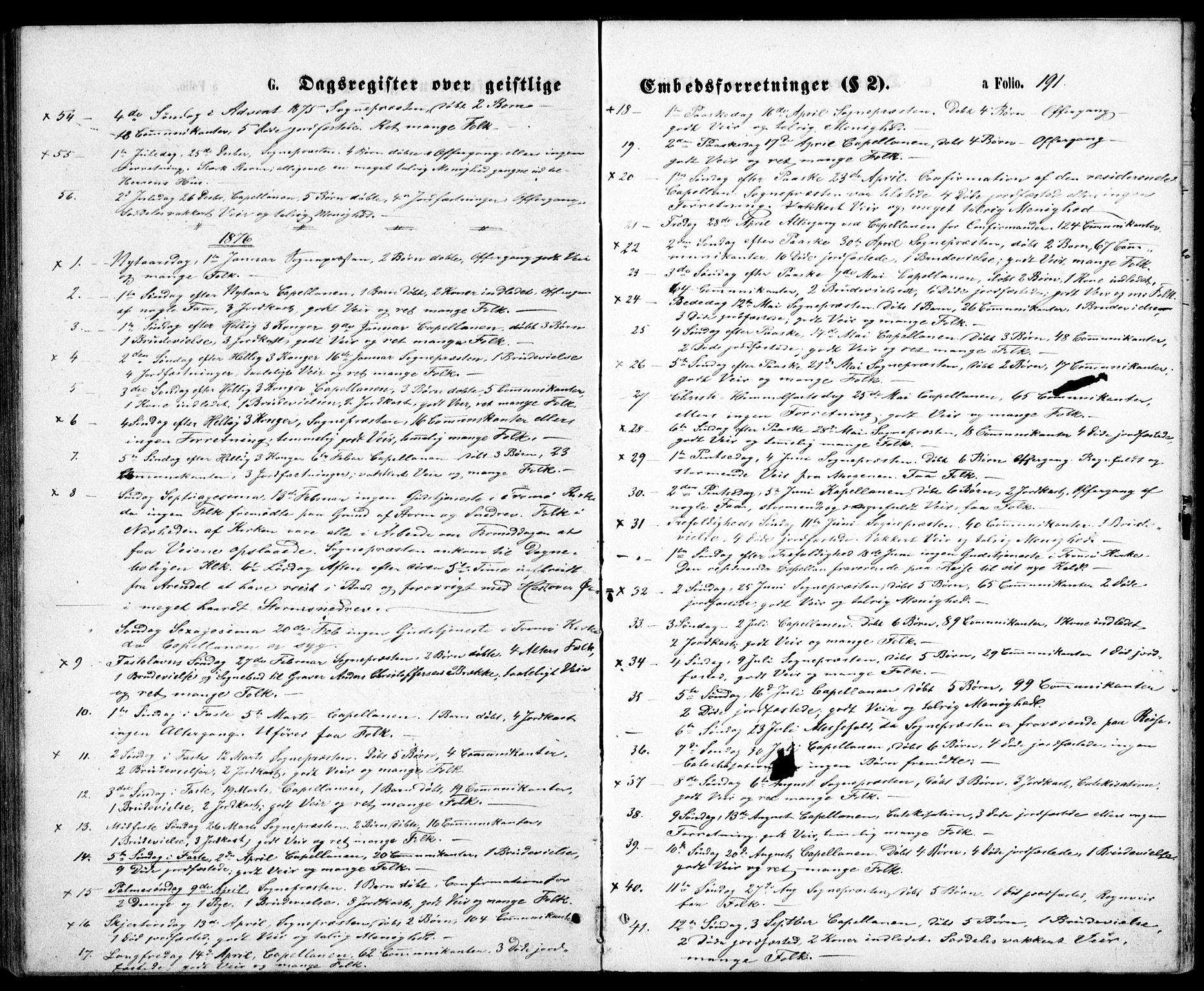 Tromøy sokneprestkontor, SAK/1111-0041/F/Fb/L0004: Klokkerbok nr. B 4, 1869-1877, s. 191