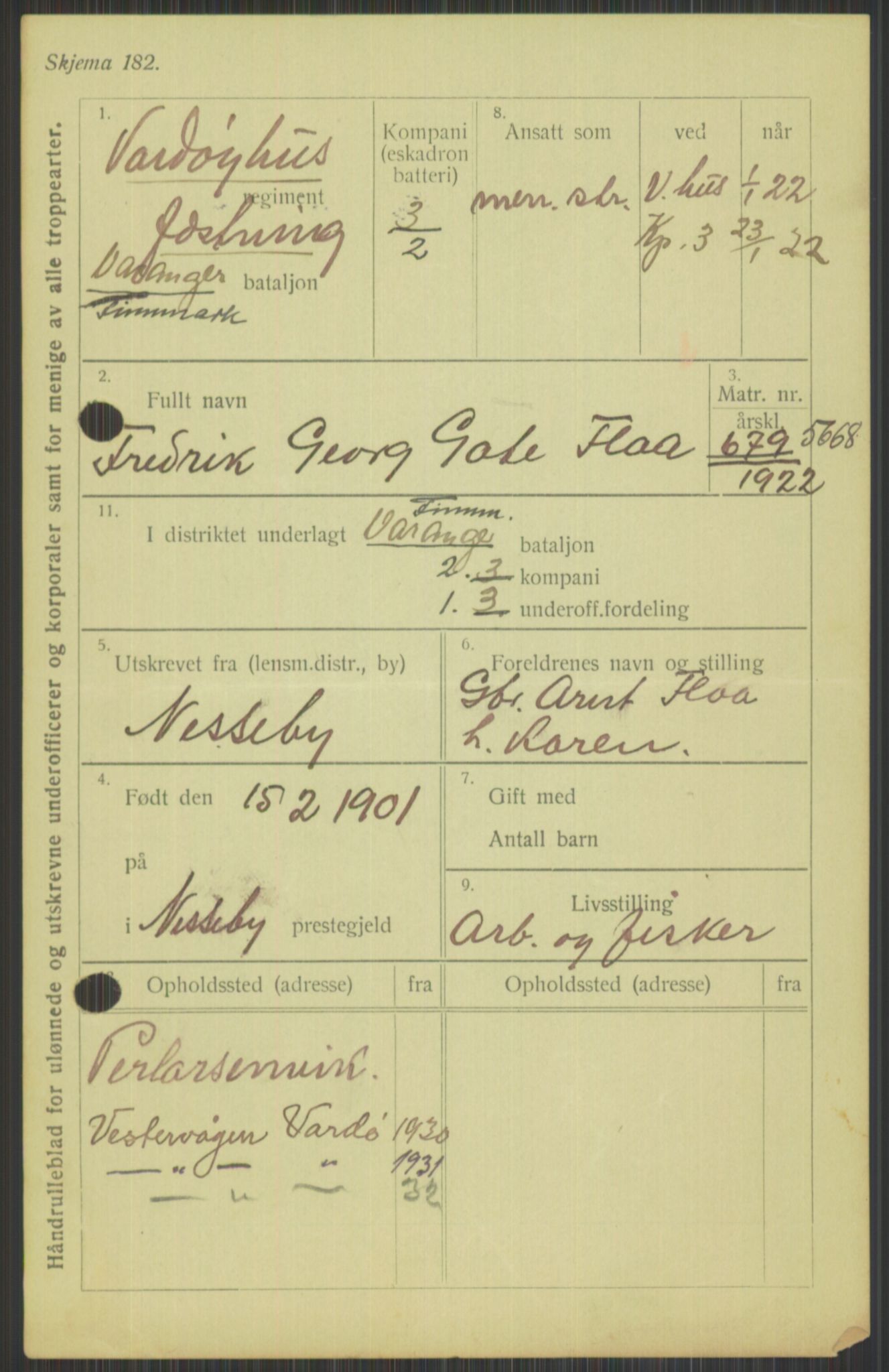 Forsvaret, Varanger bataljon, AV/RA-RAFA-2258/1/D/L0440: Rulleblad for fødte 1892-1912, 1892-1912, s. 587