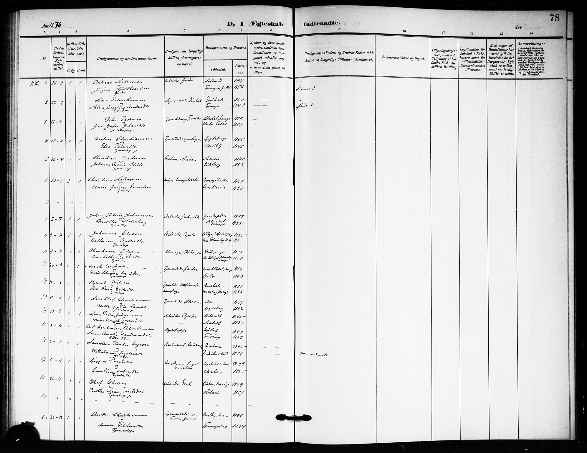 Drøbak prestekontor Kirkebøker, AV/SAO-A-10142a/F/Fc/L0001: Ministerialbok nr. III 1, 1871-1900, s. 78