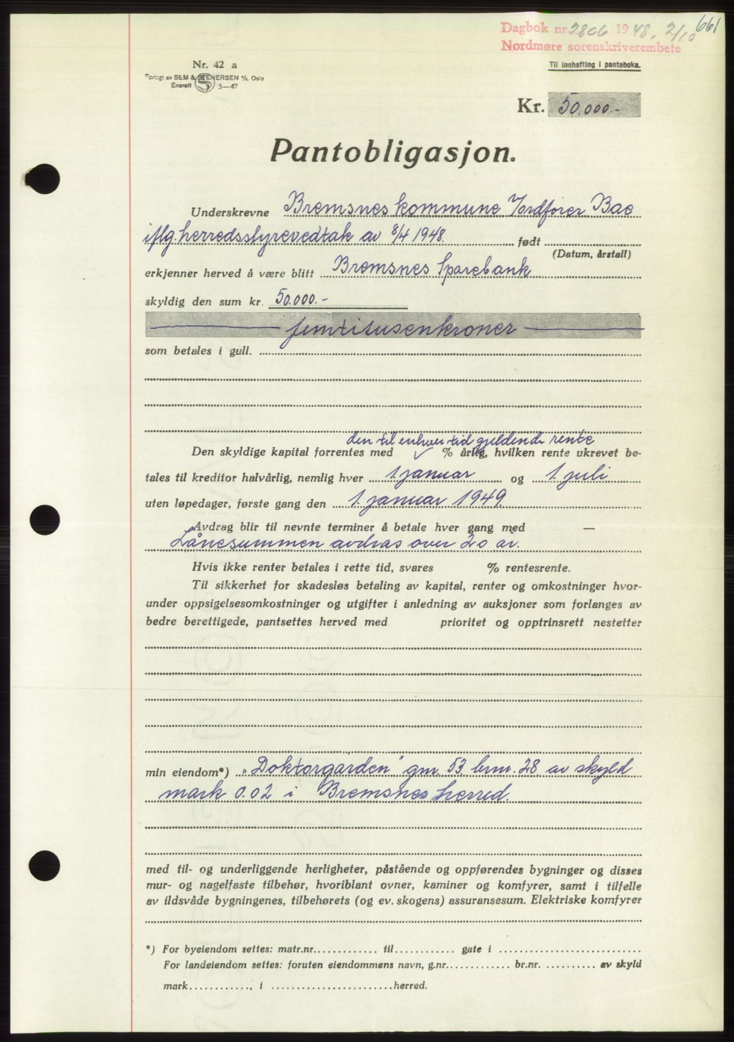 Nordmøre sorenskriveri, SAT/A-4132/1/2/2Ca: Pantebok nr. B99, 1948-1948, Dagboknr: 2806/1948