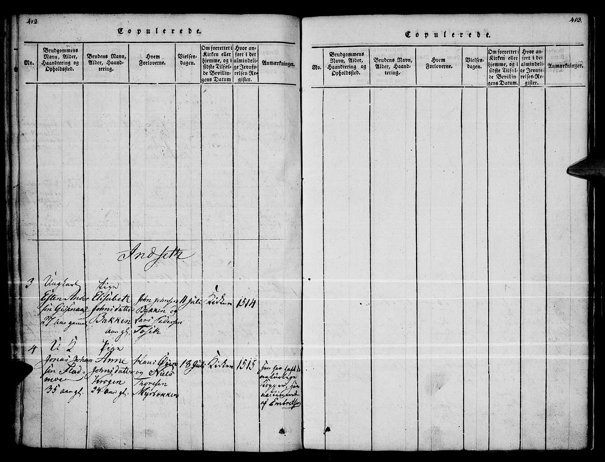 Kvikne prestekontor, AV/SAH-PREST-064/H/Ha/Haa/L0004: Ministerialbok nr. 4, 1815-1840, s. 412-413