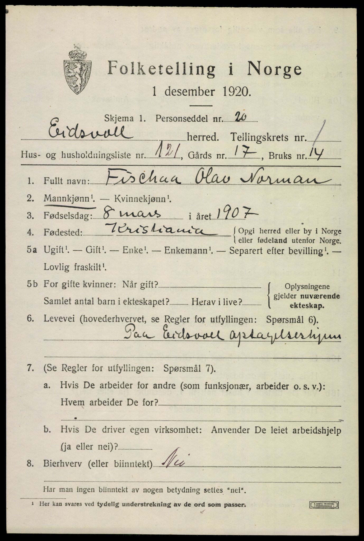 SAO, Folketelling 1920 for 0237 Eidsvoll herred, 1920, s. 5119