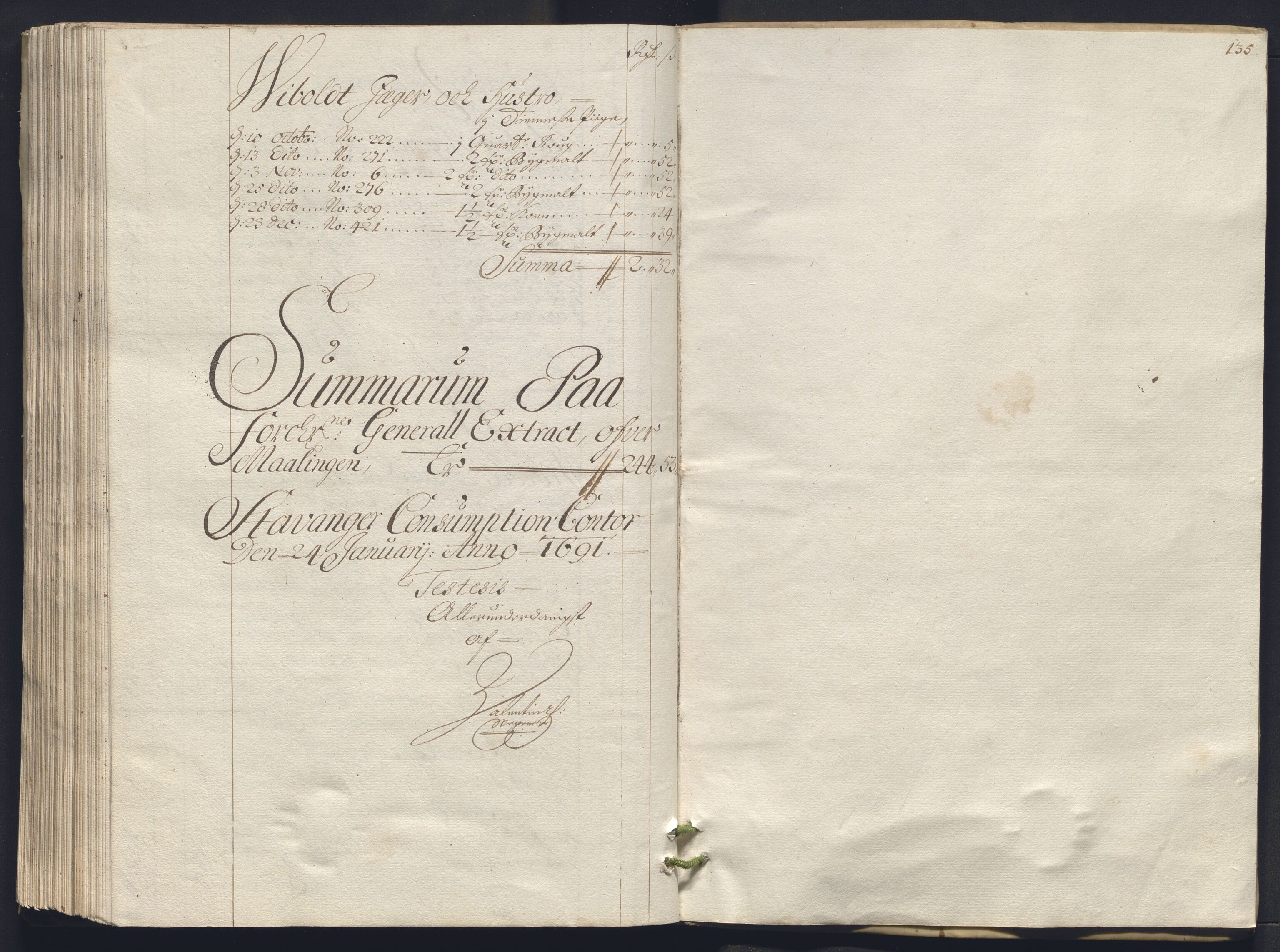 Rentekammeret inntil 1814, Reviderte regnskaper, Byregnskaper, RA/EA-4066/R/Ro/L0333: [O25] Konsumpsjonsregnskap, 1690-1704, s. 291