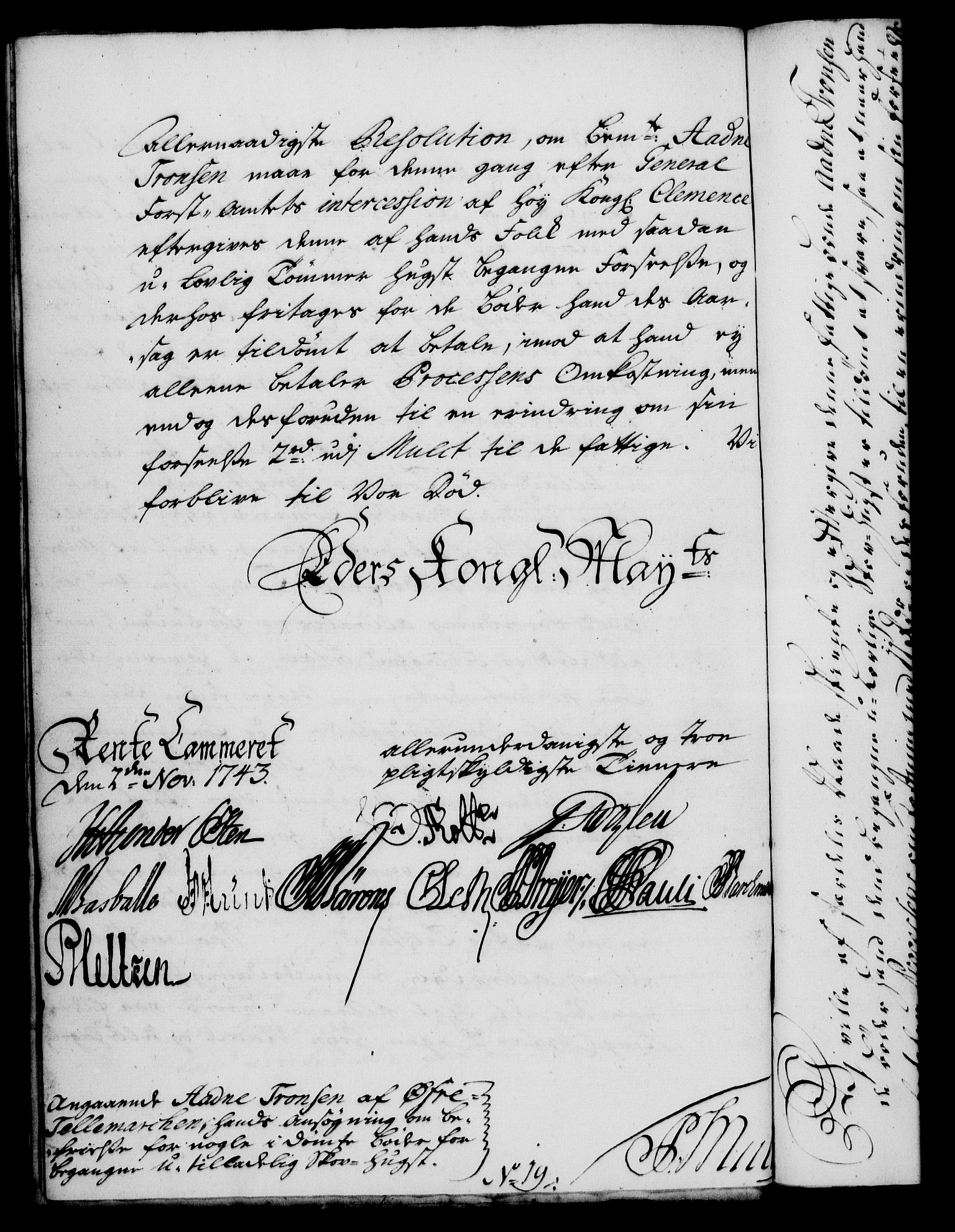 Rentekammeret, Kammerkanselliet, RA/EA-3111/G/Gf/Gfa/L0026: Norsk relasjons- og resolusjonsprotokoll (merket RK 52.26), 1743, s. 758