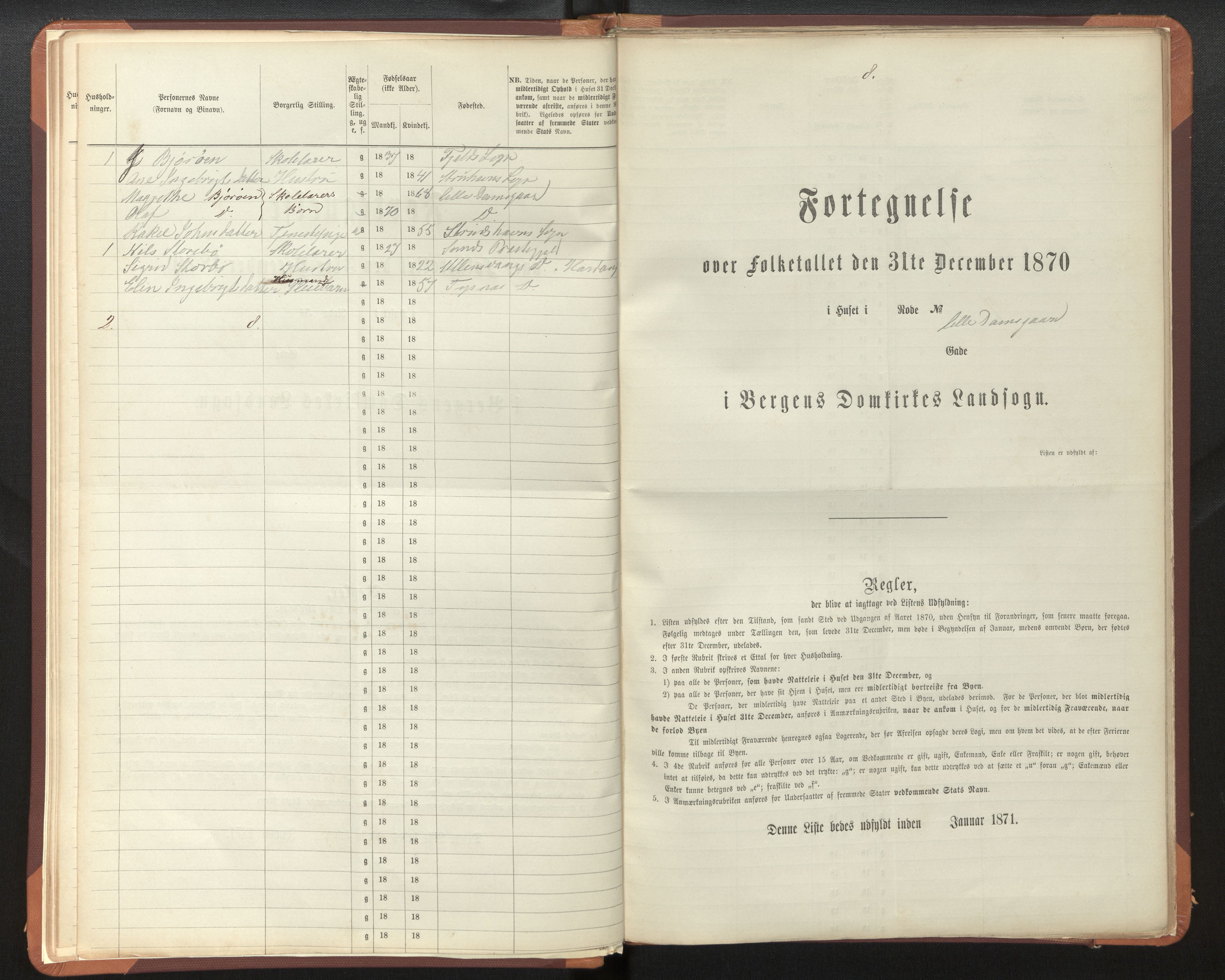 SAB, Folketelling 1870 for Bergen Landdistrikt, Domkirkens landsokn, 1870, s. 8