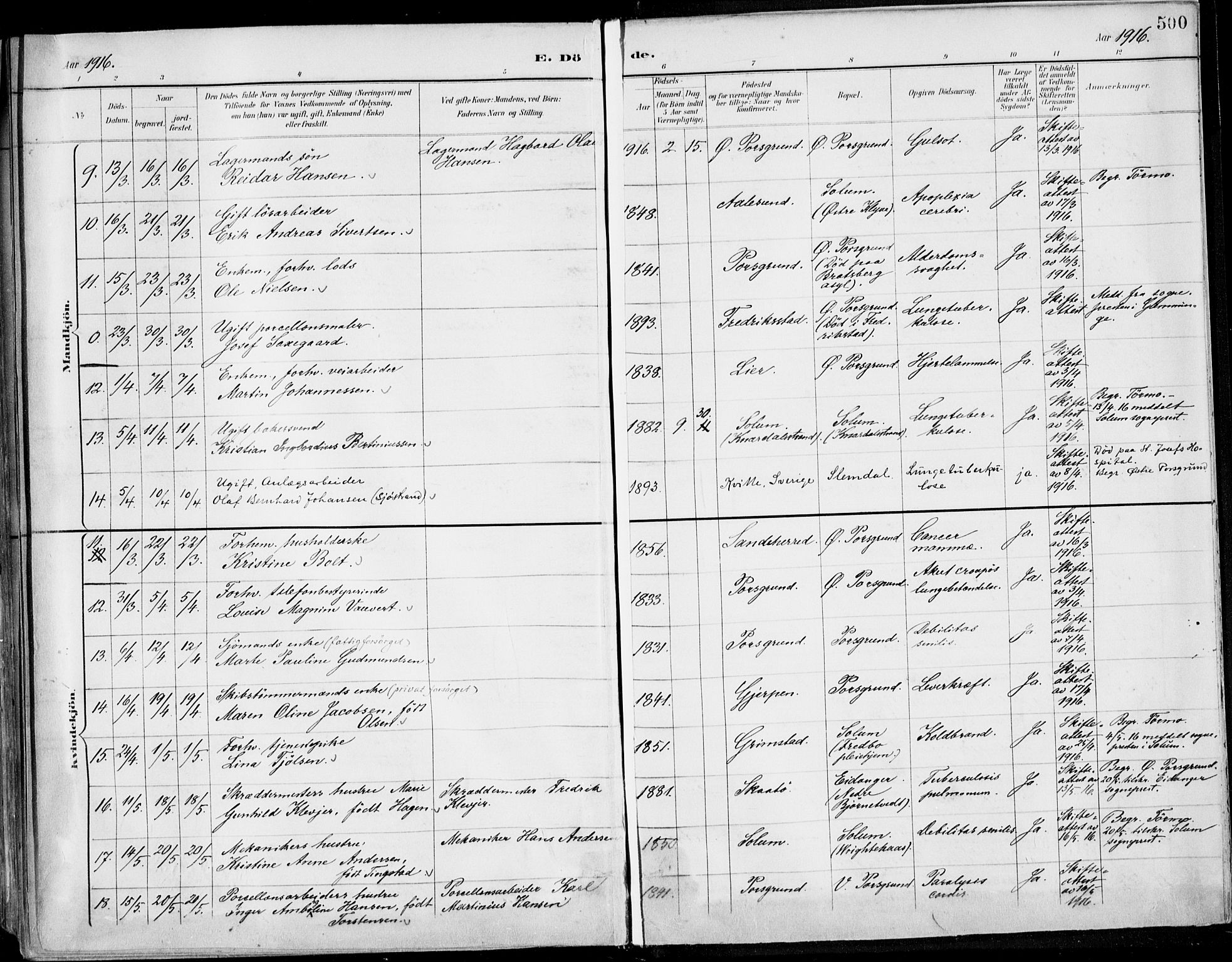 Porsgrunn kirkebøker , AV/SAKO-A-104/F/Fa/L0011: Ministerialbok nr. 11, 1895-1919, s. 500