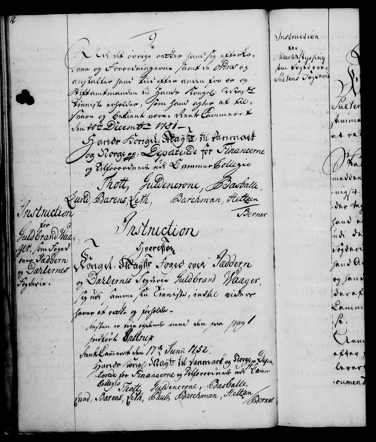 Rentekammeret, Kammerkanselliet, RA/EA-3111/G/Gg/Ggi/L0003: Norsk instruksjonsprotokoll med register (merket RK 53.36), 1751-1775, s. 12