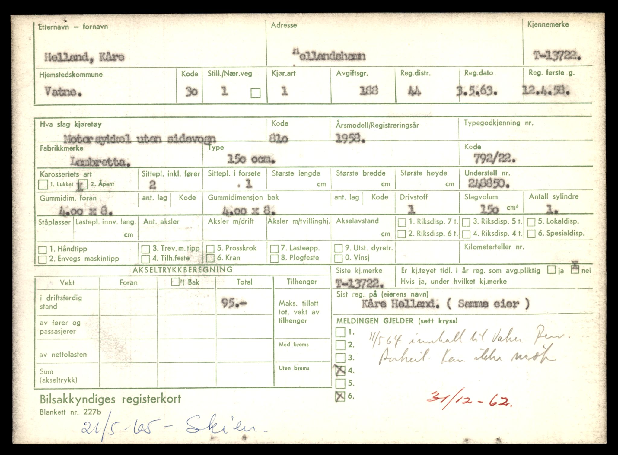Møre og Romsdal vegkontor - Ålesund trafikkstasjon, AV/SAT-A-4099/F/Fe/L0041: Registreringskort for kjøretøy T 13710 - T 13905, 1927-1998, s. 209