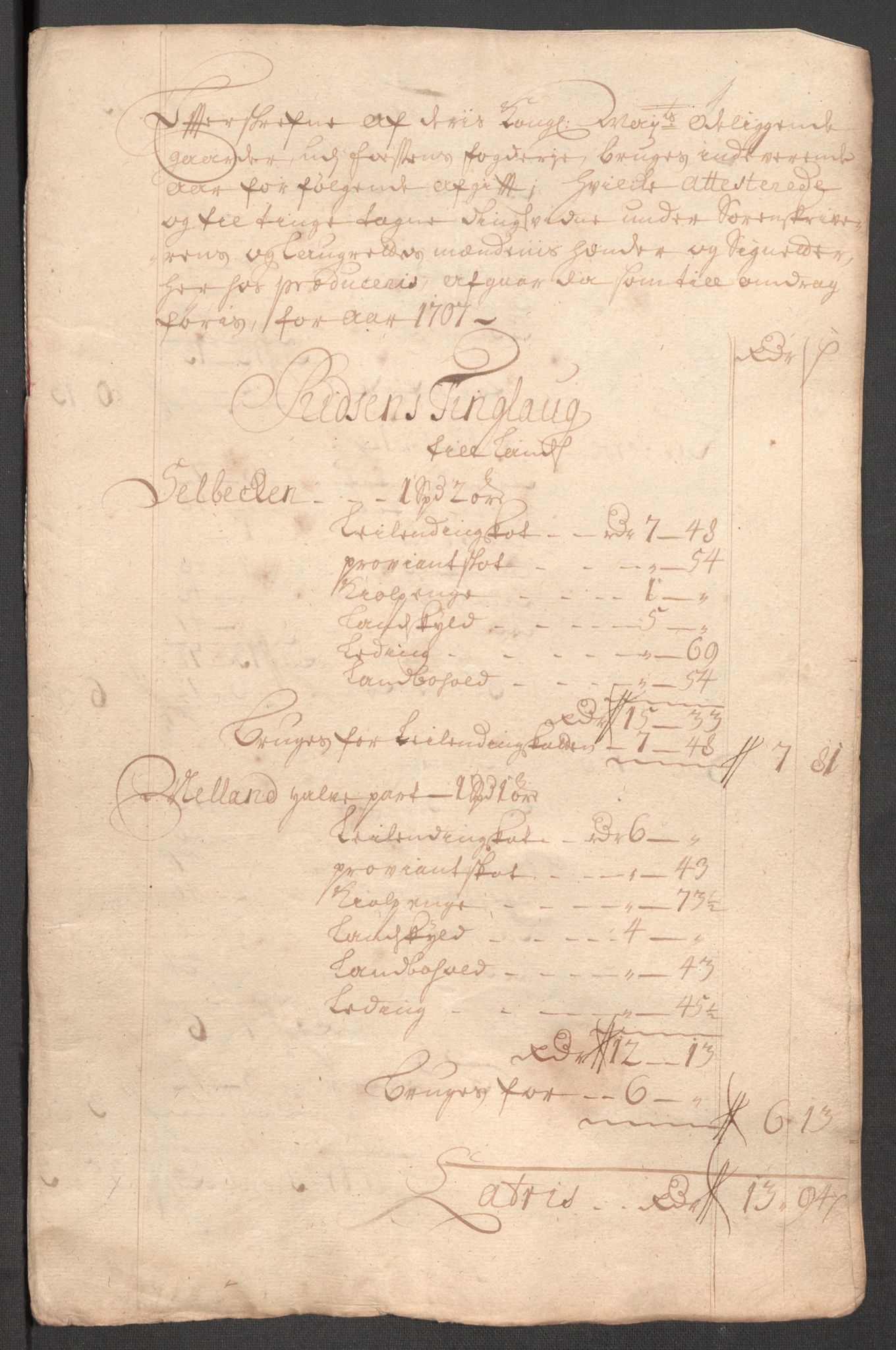 Rentekammeret inntil 1814, Reviderte regnskaper, Fogderegnskap, RA/EA-4092/R57/L3857: Fogderegnskap Fosen, 1706-1707, s. 425