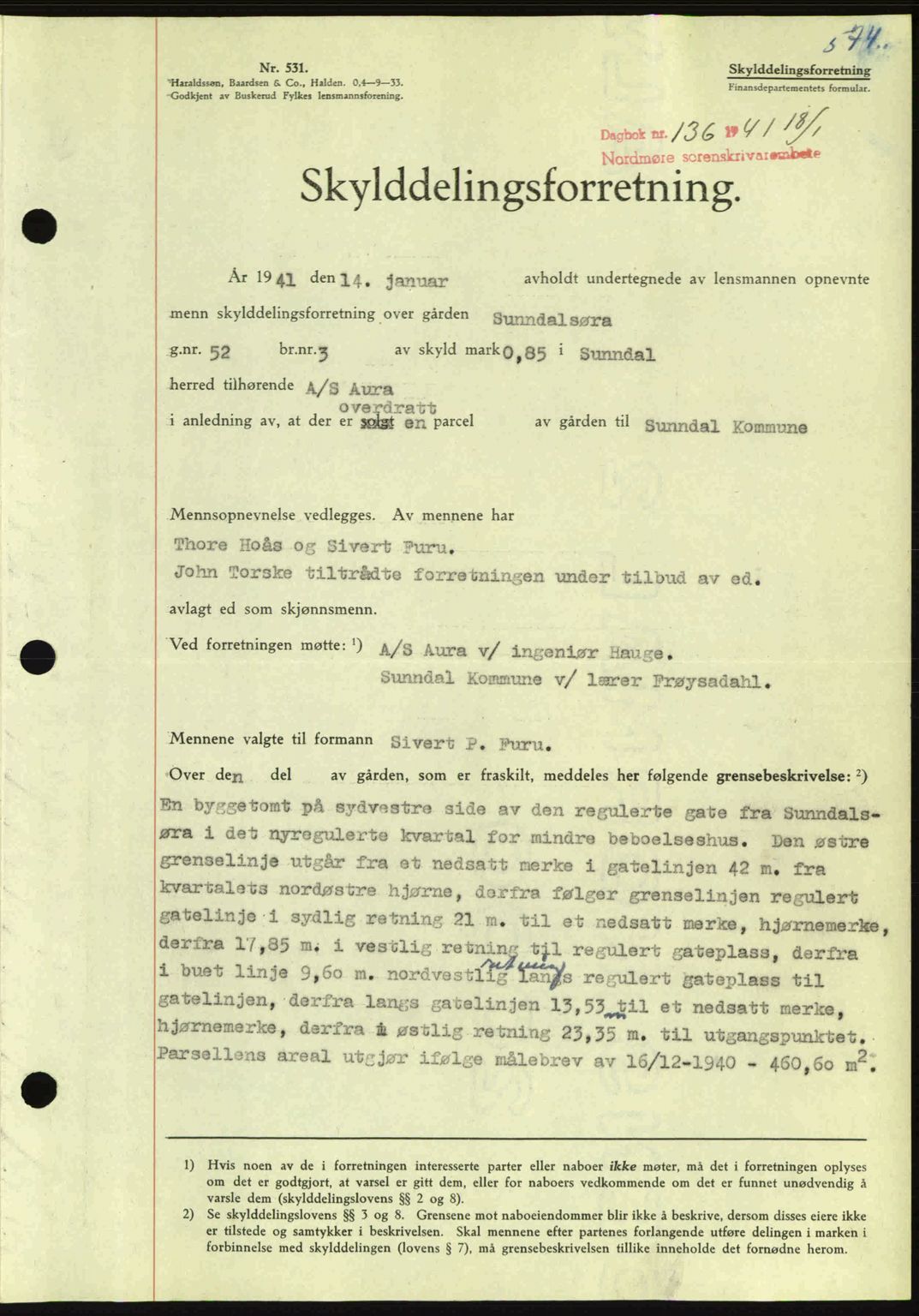 Nordmøre sorenskriveri, SAT/A-4132/1/2/2Ca: Pantebok nr. A89, 1940-1941, Dagboknr: 136/1941
