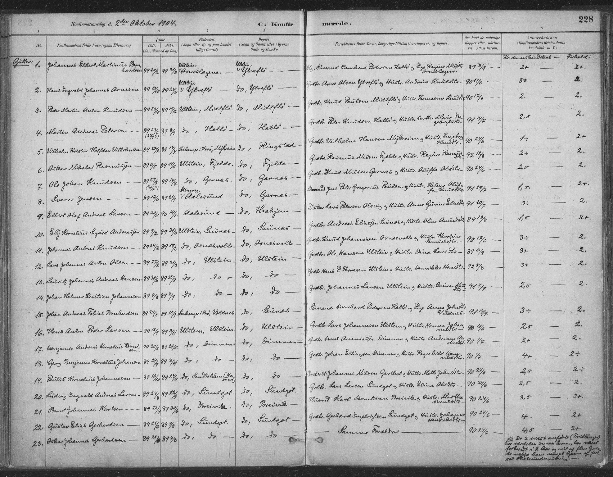 Ministerialprotokoller, klokkerbøker og fødselsregistre - Møre og Romsdal, SAT/A-1454/509/L0106: Ministerialbok nr. 509A04, 1883-1922, s. 228