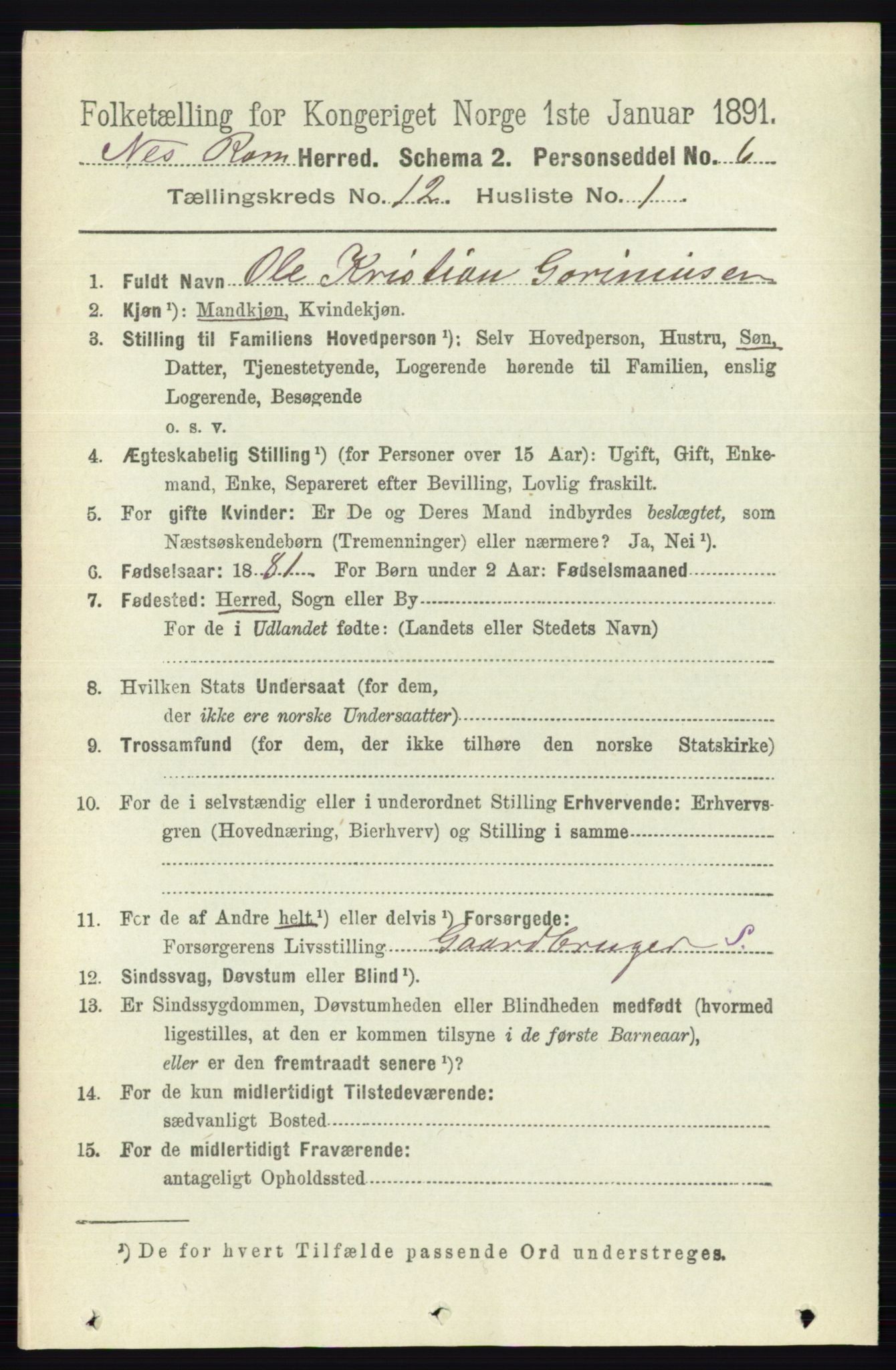 RA, Folketelling 1891 for 0236 Nes herred, 1891, s. 7114