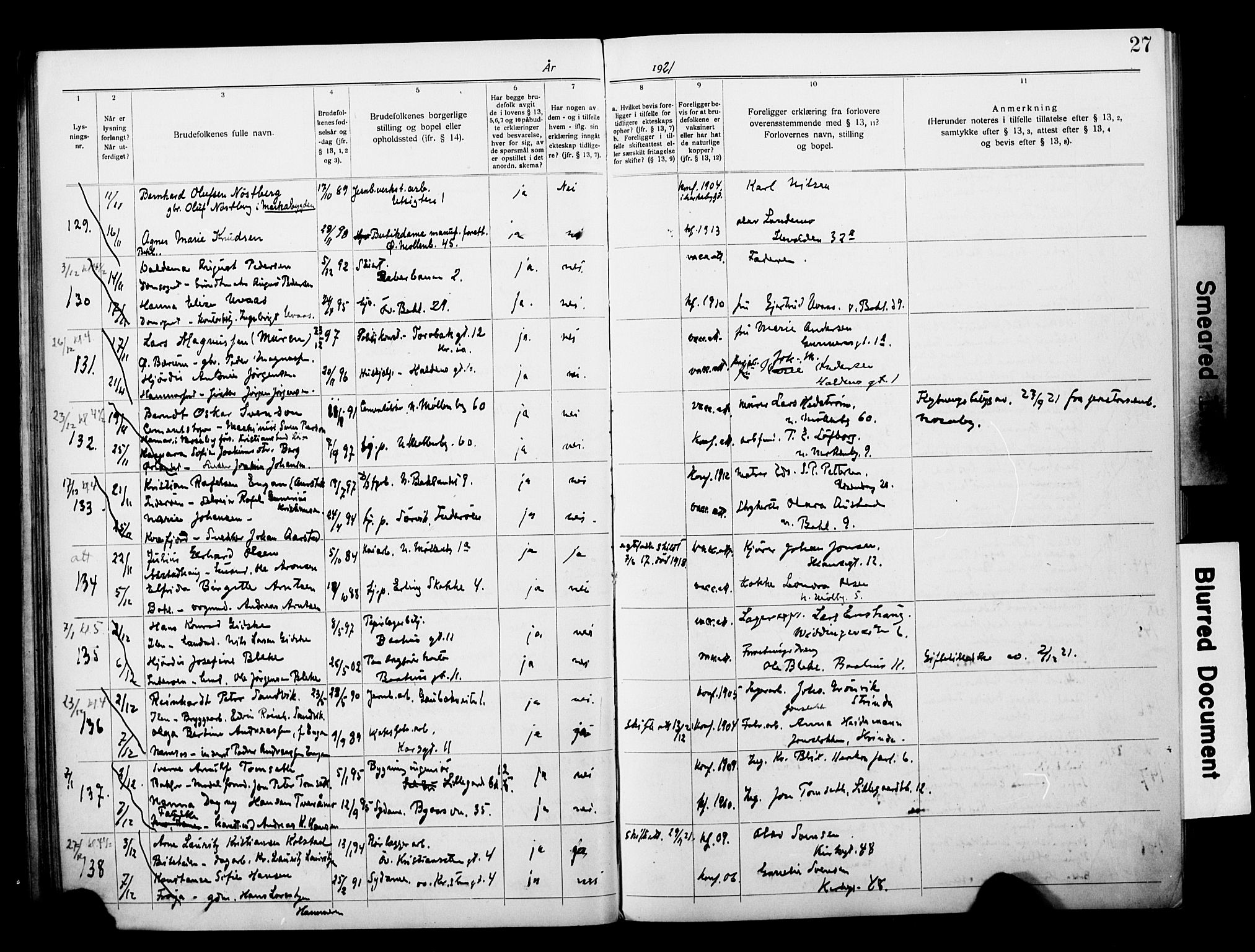Ministerialprotokoller, klokkerbøker og fødselsregistre - Sør-Trøndelag, AV/SAT-A-1456/604/L0196: Lysningsprotokoll nr. 604A17, 1919-1927, s. 27