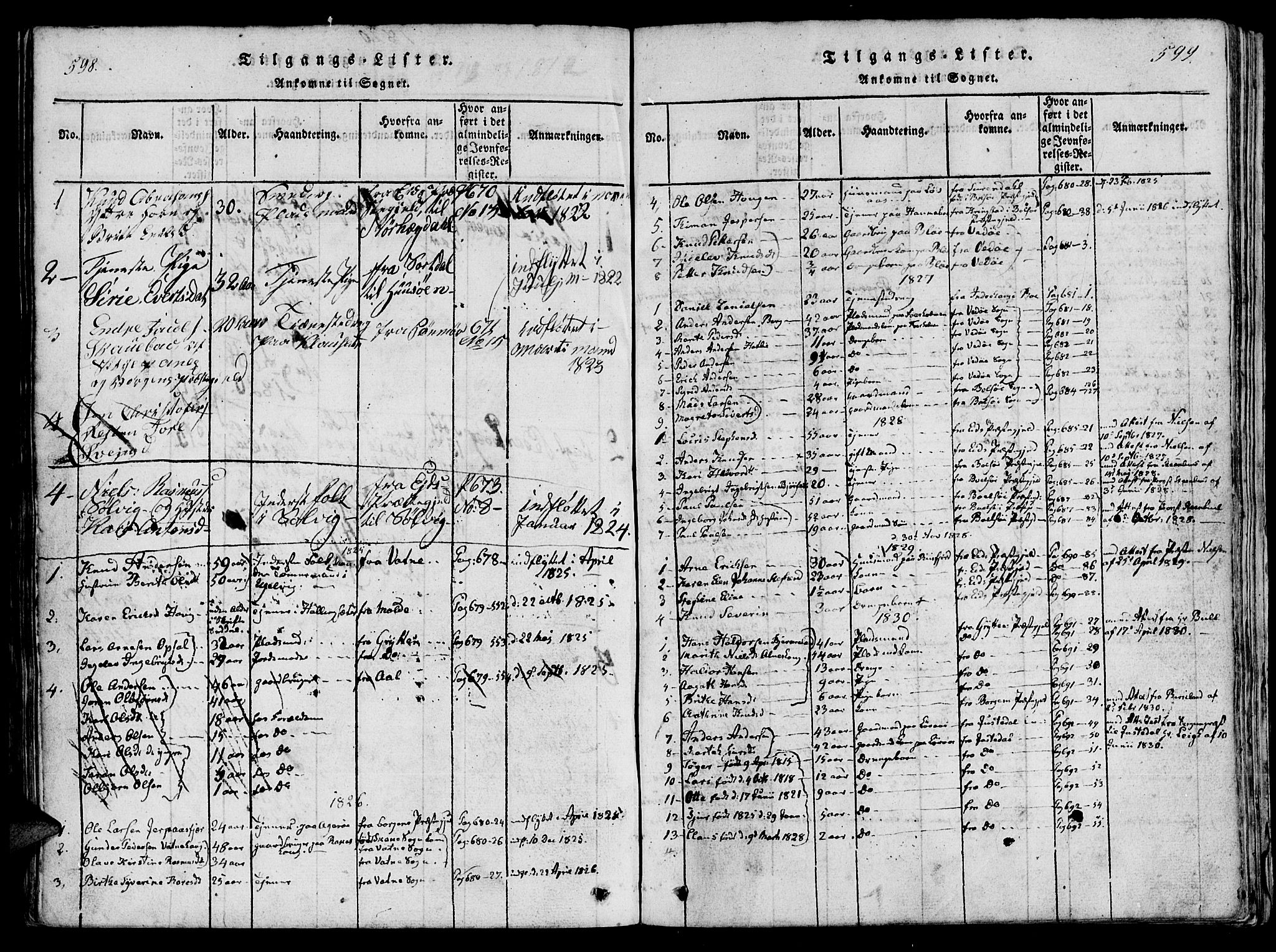 Ministerialprotokoller, klokkerbøker og fødselsregistre - Møre og Romsdal, SAT/A-1454/560/L0718: Ministerialbok nr. 560A02, 1817-1844, s. 598-599