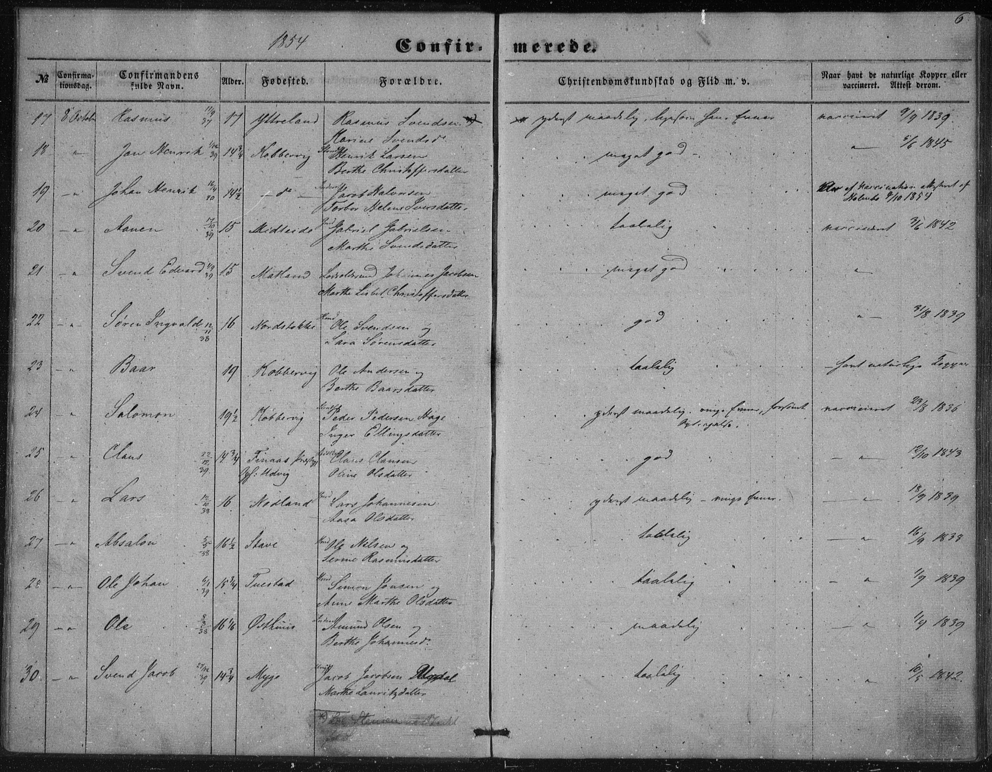 Avaldsnes sokneprestkontor, SAST/A -101851/H/Ha/Haa/L0009: Ministerialbok nr. A 9, 1853-1865, s. 6