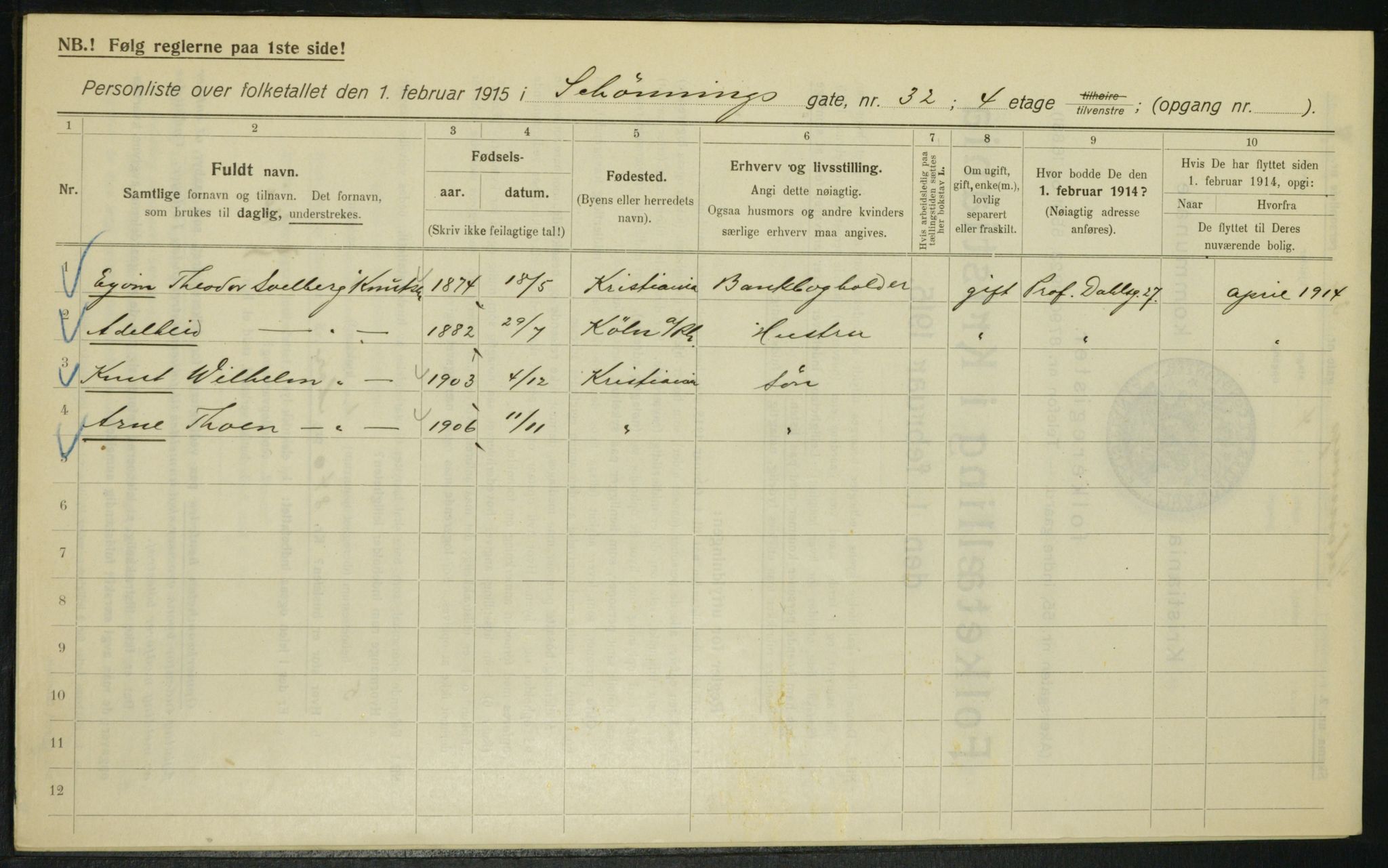 OBA, Kommunal folketelling 1.2.1915 for Kristiania, 1915, s. 93546