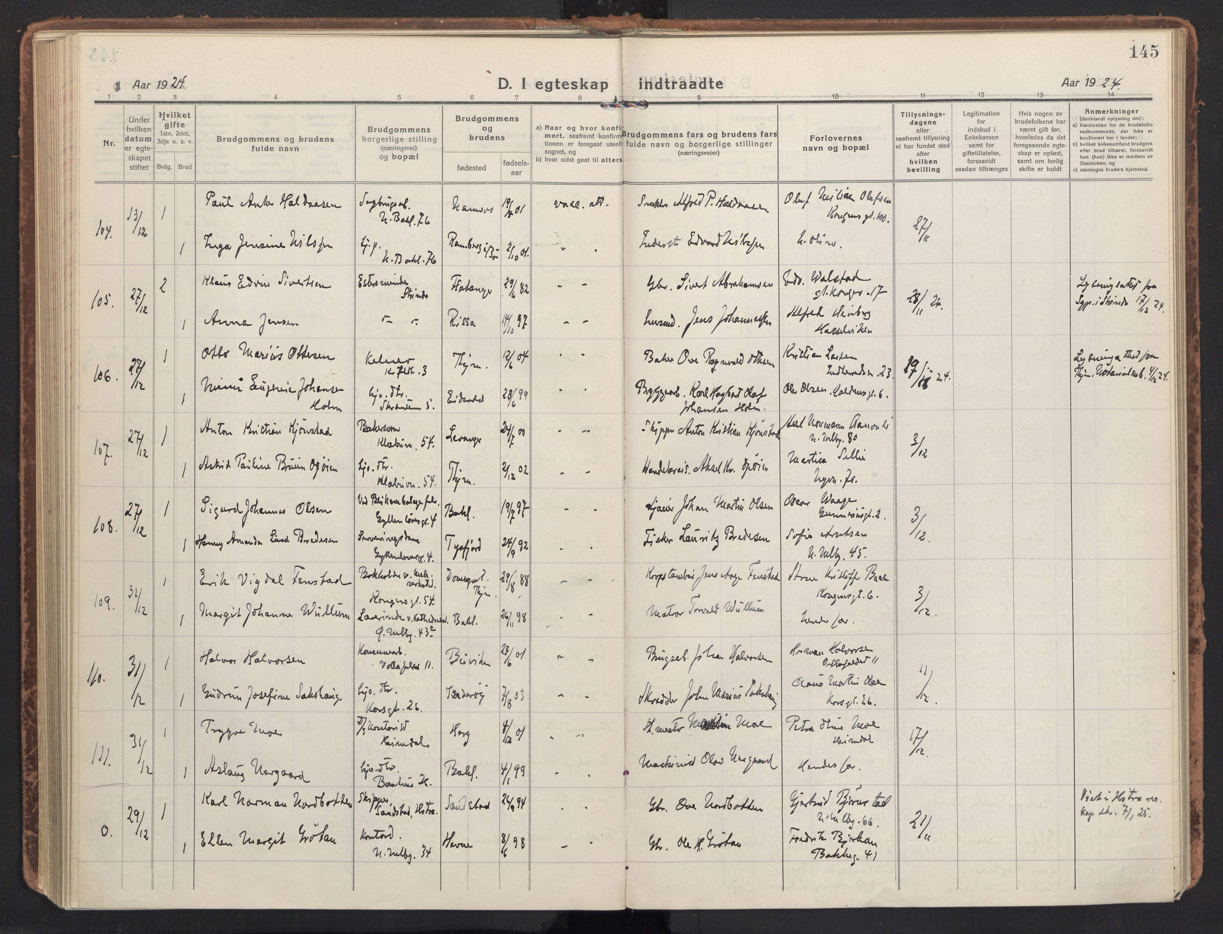 Ministerialprotokoller, klokkerbøker og fødselsregistre - Sør-Trøndelag, AV/SAT-A-1456/604/L0206: Ministerialbok nr. 604A26, 1917-1931, s. 145