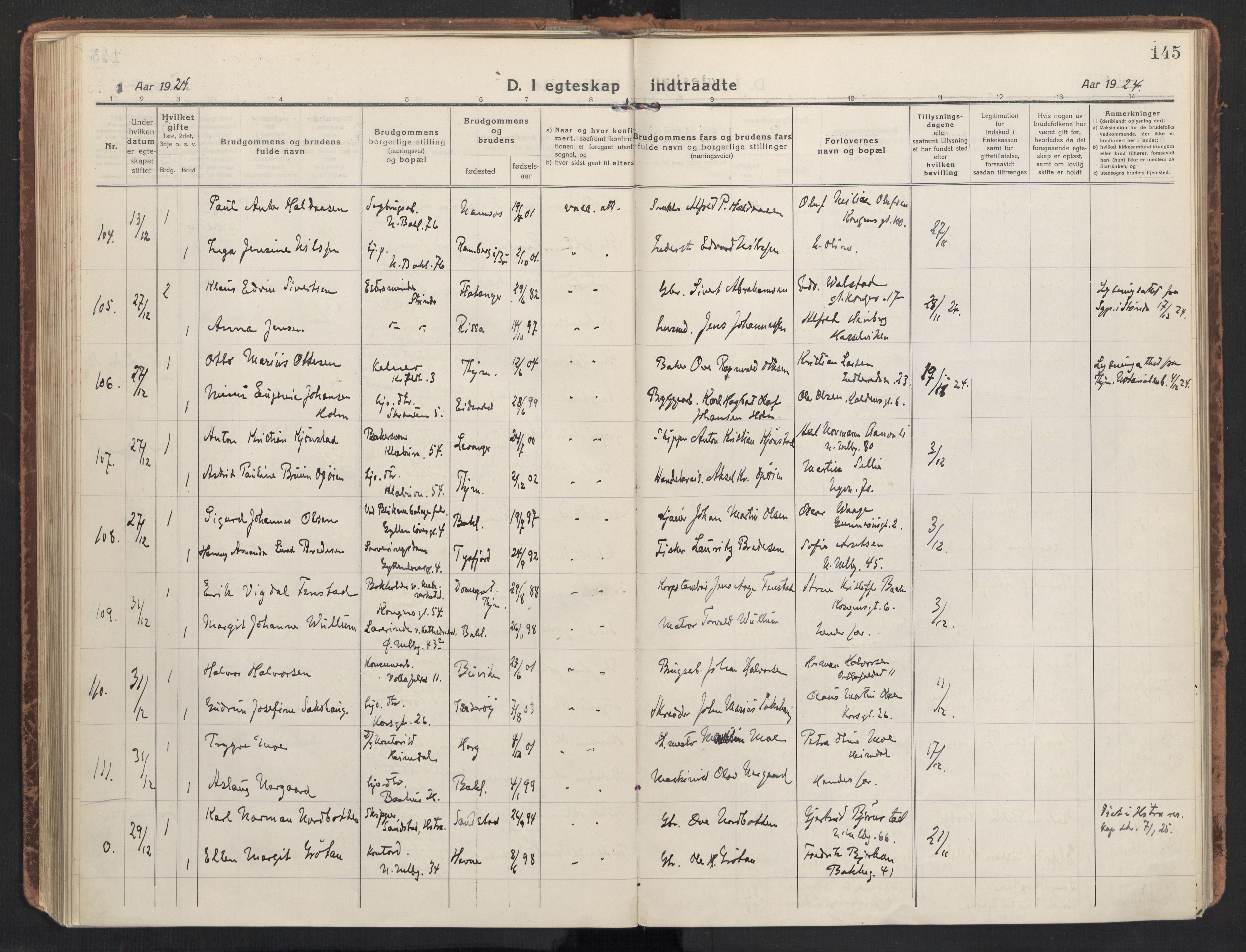 Ministerialprotokoller, klokkerbøker og fødselsregistre - Sør-Trøndelag, SAT/A-1456/604/L0206: Ministerialbok nr. 604A26, 1917-1931, s. 145