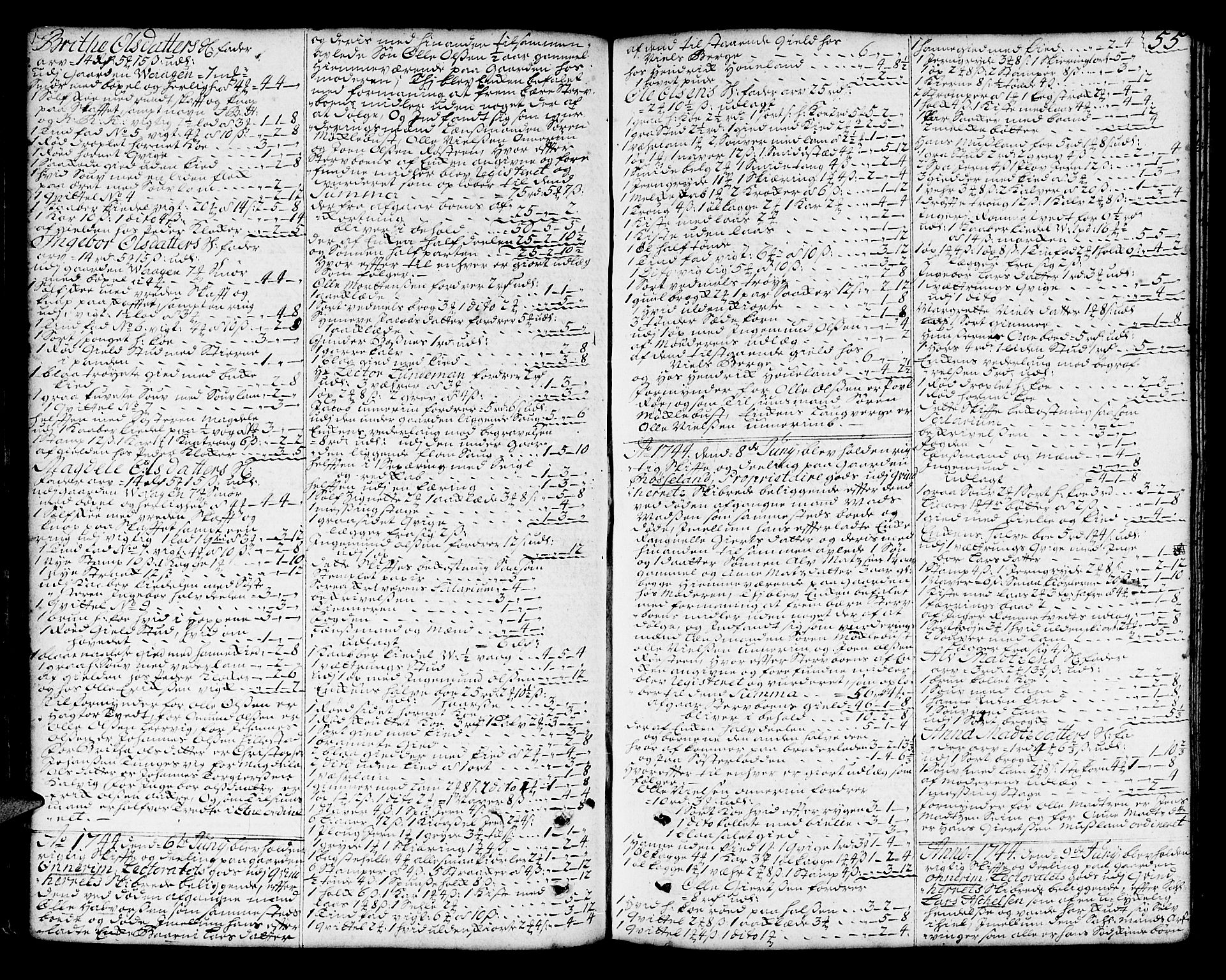 Sunnhordland sorenskrivar, SAB/A-2401/1/H/Ha/Haa/L0006: Skifteprotokollar. Register på lesesal. Fol. 1061- ut, 1743-1749, s. 54b-55a