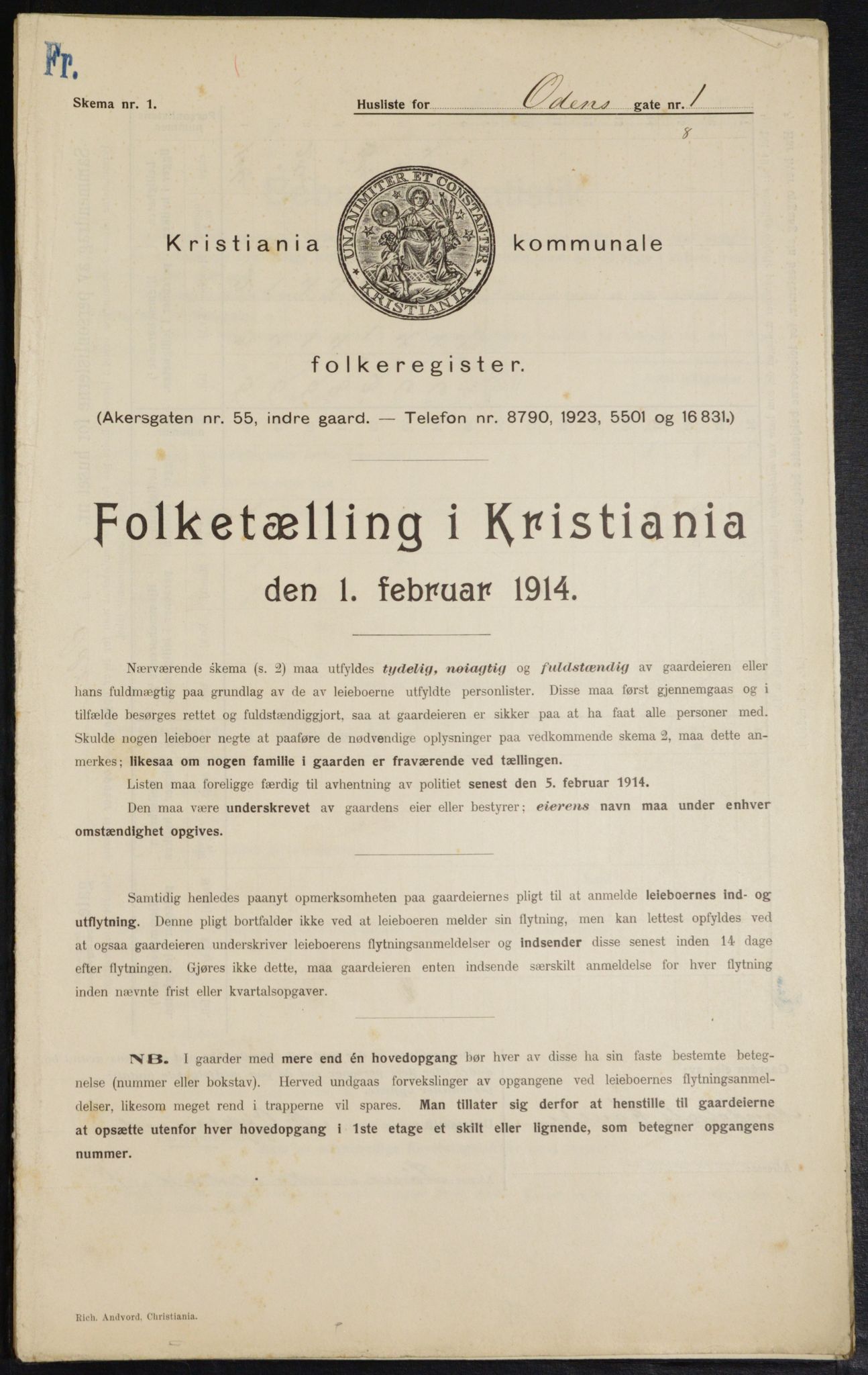 OBA, Kommunal folketelling 1.2.1914 for Kristiania, 1914, s. 74487