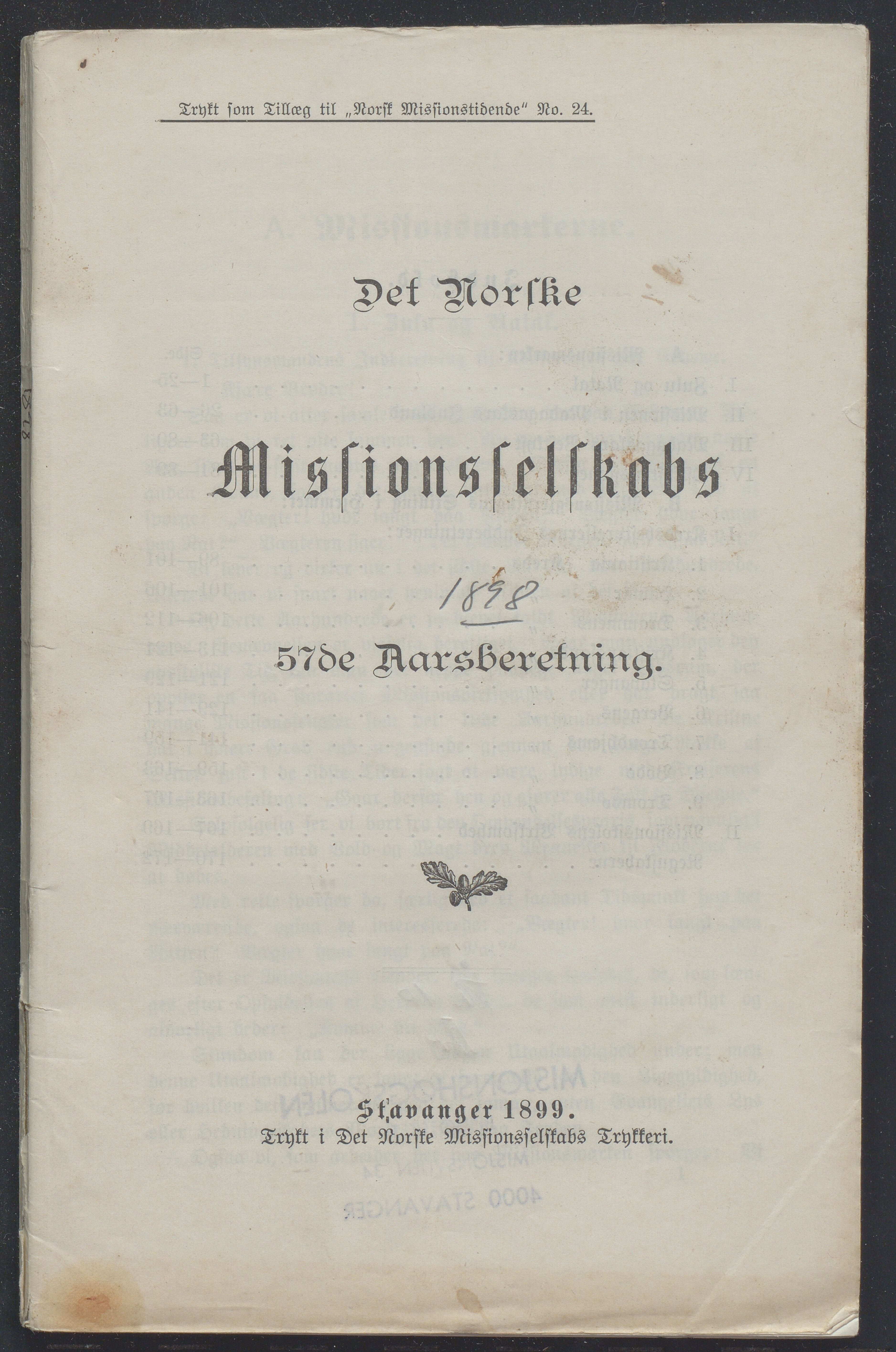 Det Norske Misjonsselskap - hovedadministrasjonen, VID/MA-A-1045/D/Db/Dba/L0339/0010: Beretninger, Bøker, Skrifter o.l   / Årsberetninger. Heftet. 57. , 1899