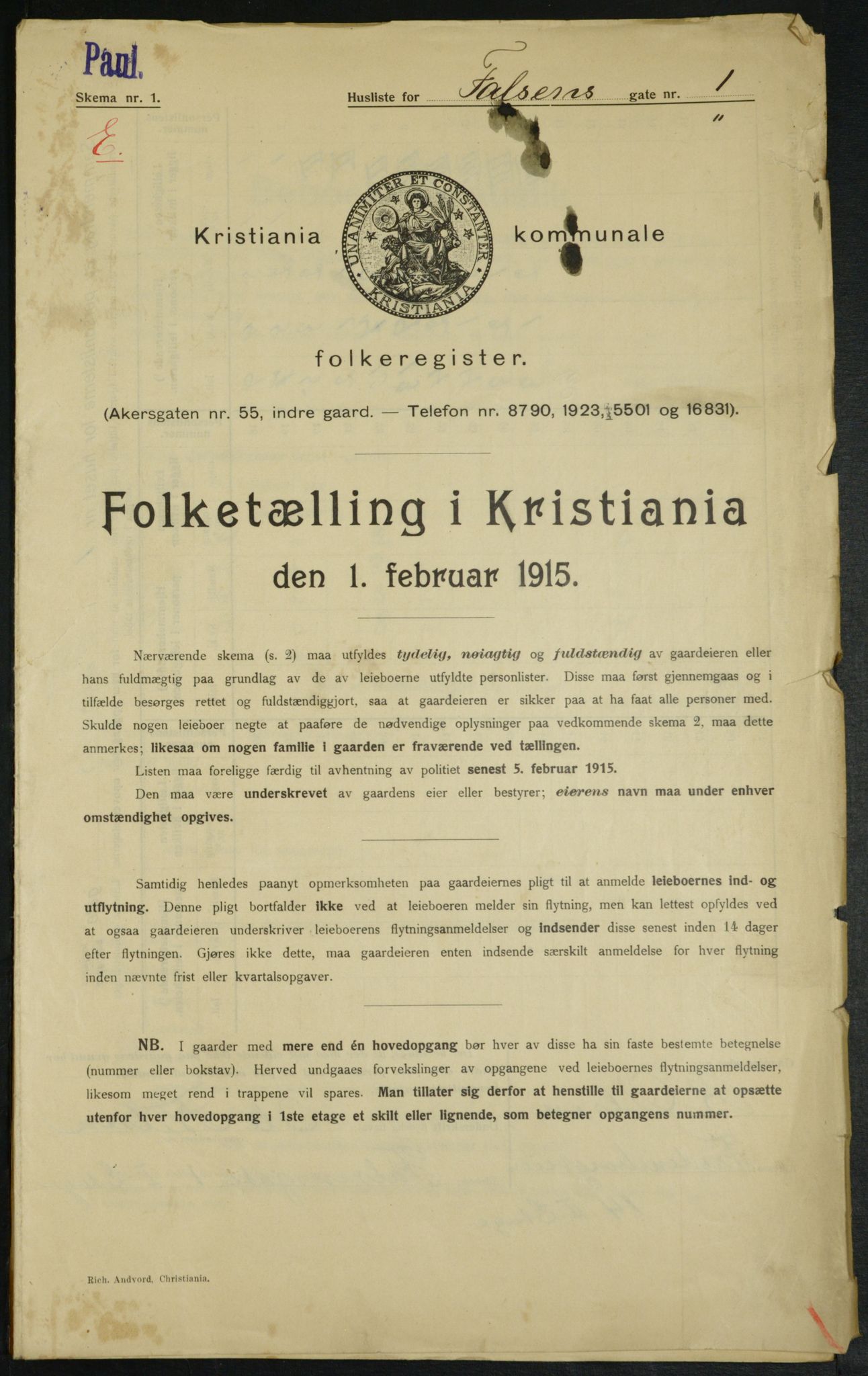 OBA, Kommunal folketelling 1.2.1915 for Kristiania, 1915, s. 22819