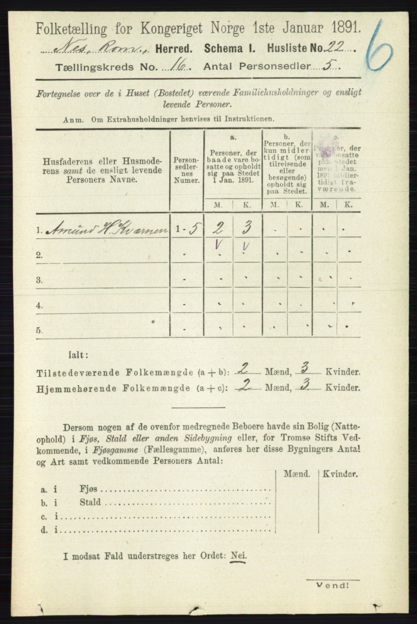RA, Folketelling 1891 for 0236 Nes herred, 1891, s. 9520