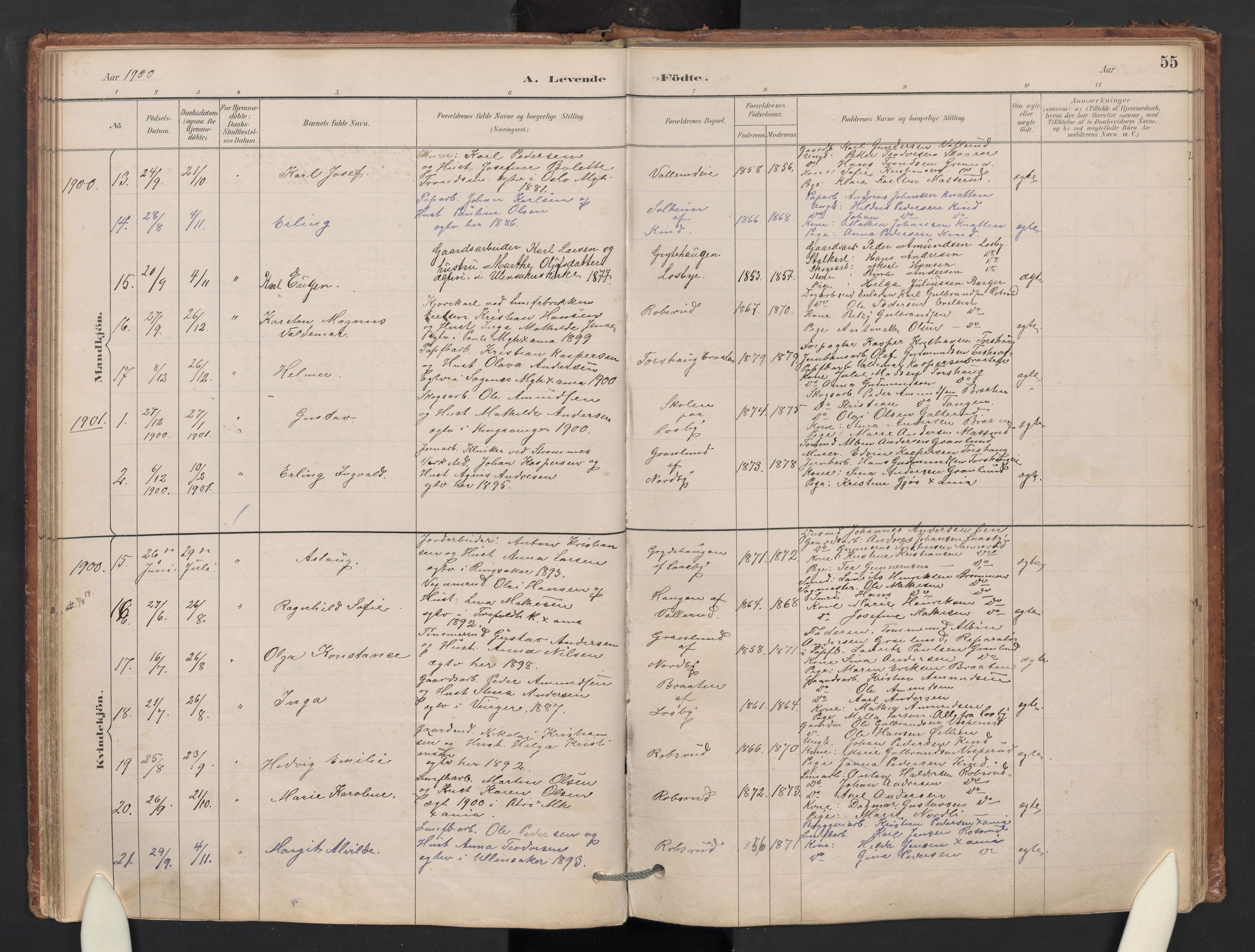 Skedsmo prestekontor Kirkebøker, AV/SAO-A-10033a/G/Gb/L0001: Klokkerbok nr. II 1, 1883-1903, s. 55