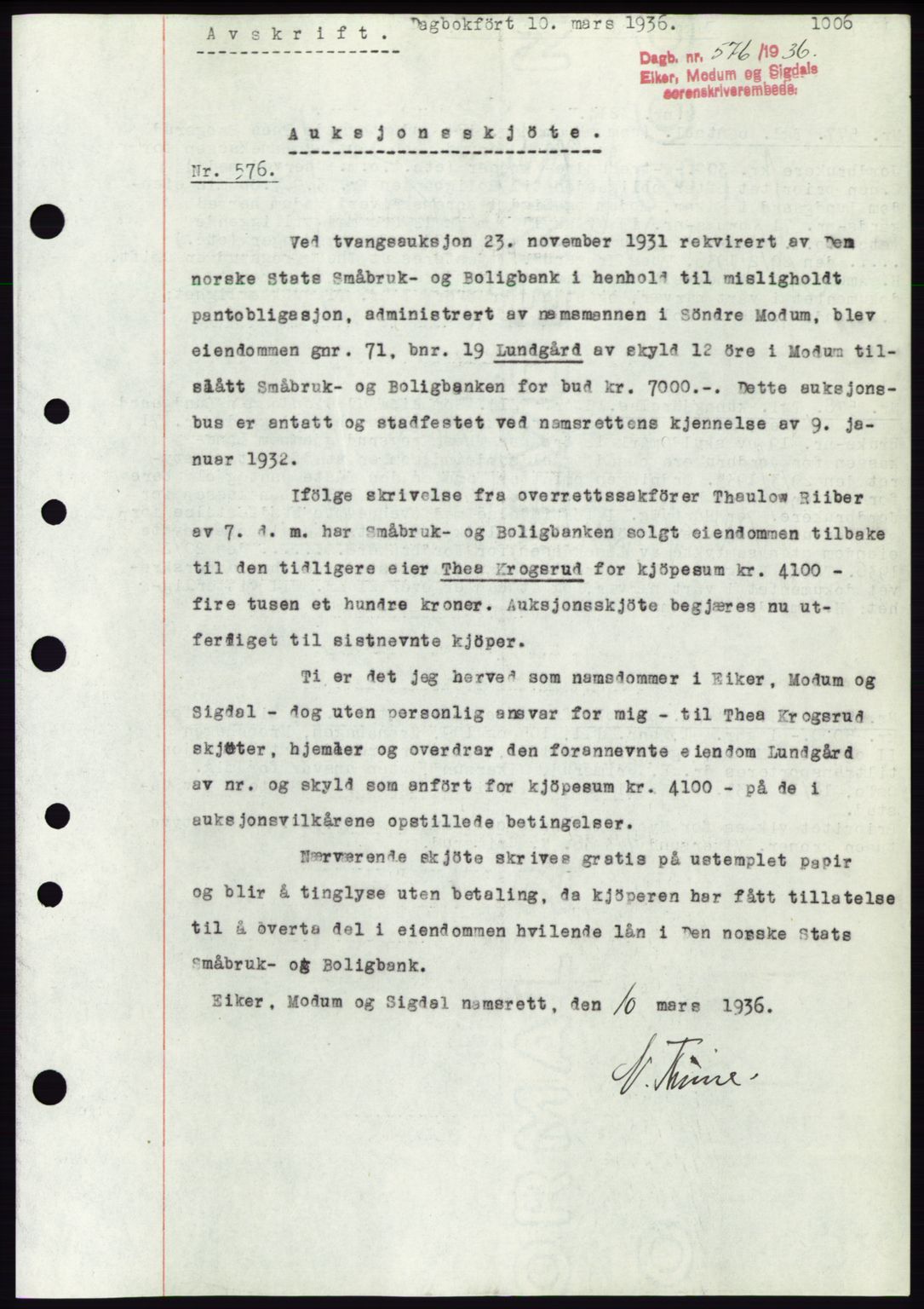 Eiker, Modum og Sigdal sorenskriveri, SAKO/A-123/G/Ga/Gab/L0031: Pantebok nr. A1, 1935-1936, Tingl.dato: 10.03.1936