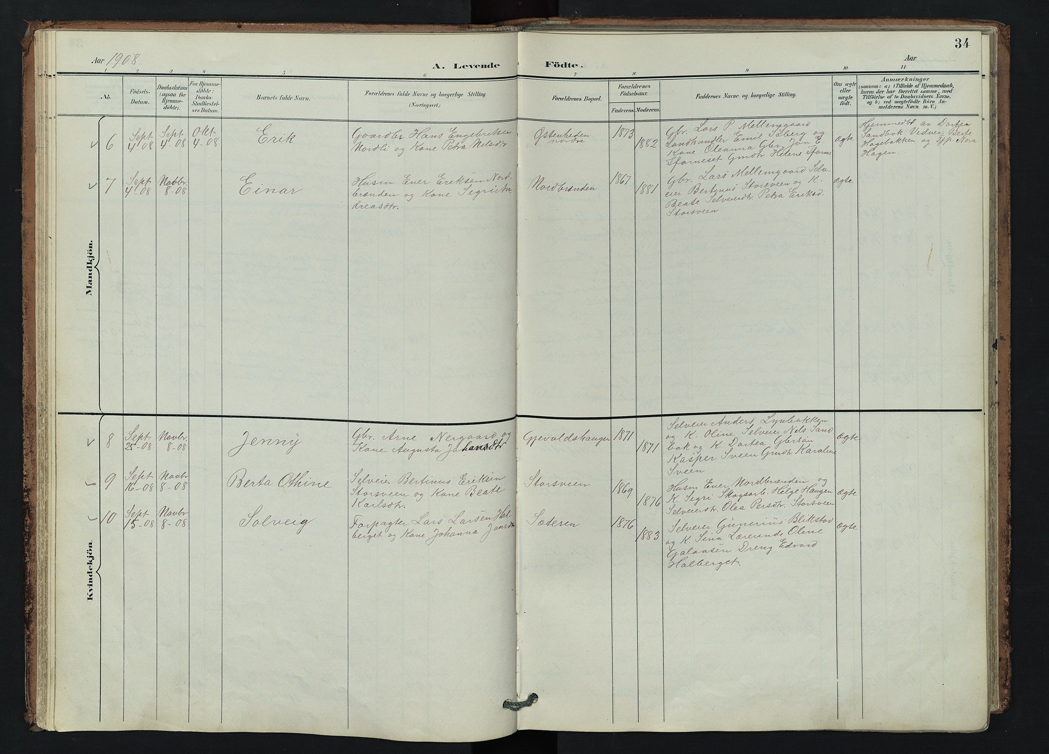 Trysil prestekontor, AV/SAH-PREST-046/H/Ha/Hab/L0007: Klokkerbok nr. 7, 1896-1948, s. 34