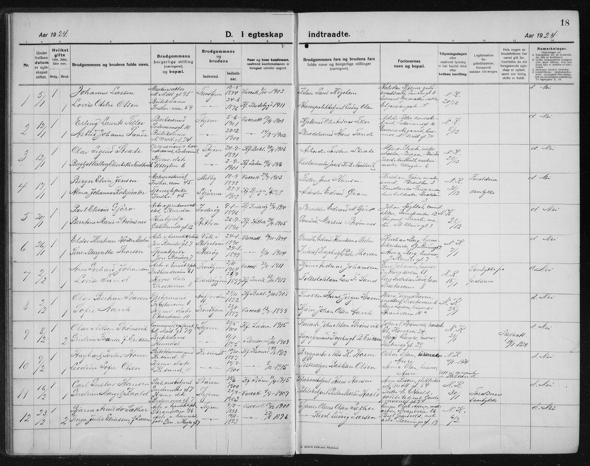 Ministerialprotokoller, klokkerbøker og fødselsregistre - Sør-Trøndelag, SAT/A-1456/605/L0260: Klokkerbok nr. 605C07, 1922-1942, s. 18