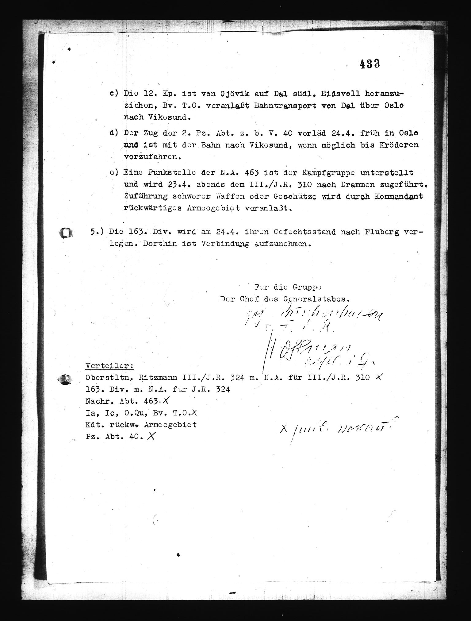 Documents Section, AV/RA-RAFA-2200/V/L0076: Amerikansk mikrofilm "Captured German Documents".
Box No. 715.  FKA jnr. 619/1954., 1940, s. 190