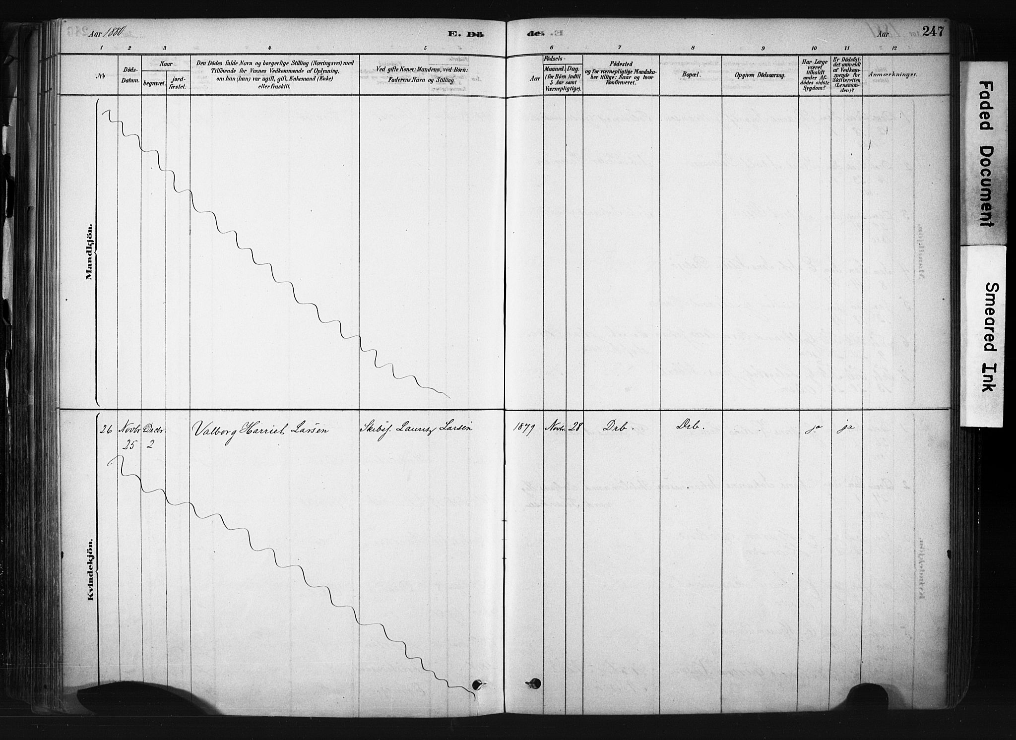 Drøbak prestekontor Kirkebøker, AV/SAO-A-10142a/F/Fb/L0001: Ministerialbok nr. II 1, 1878-1891, s. 247