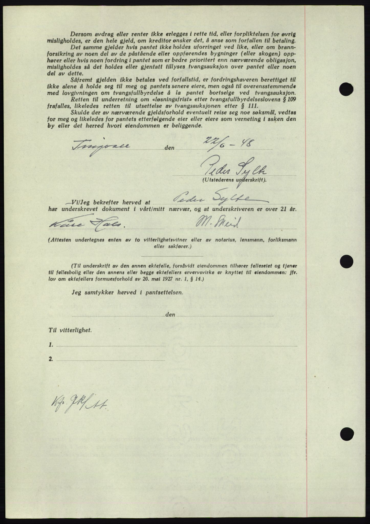 Nordmøre sorenskriveri, AV/SAT-A-4132/1/2/2Ca: Pantebok nr. B99, 1948-1948, Dagboknr: 1886/1948