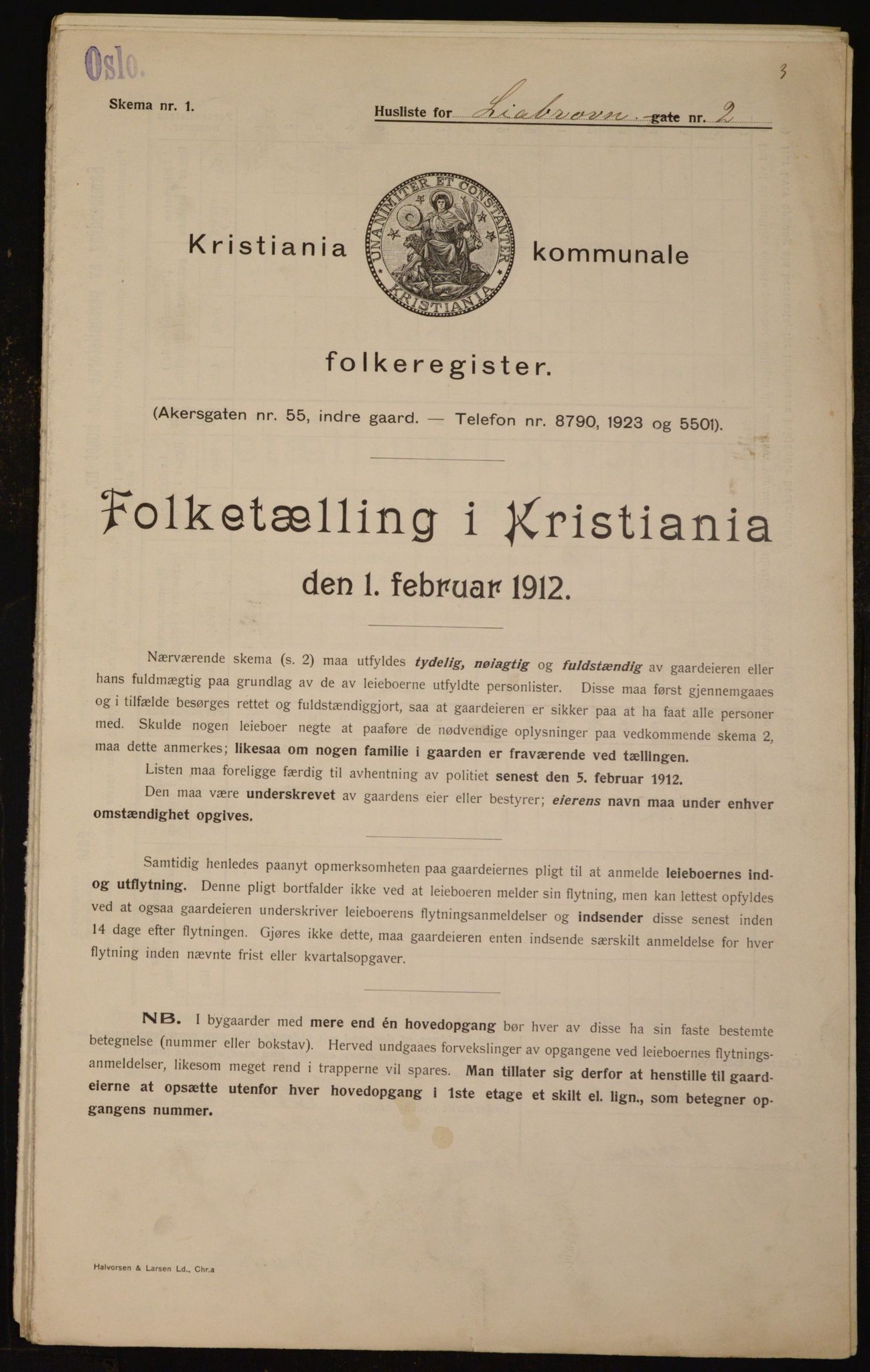 OBA, Kommunal folketelling 1.2.1912 for Kristiania, 1912, s. 58145