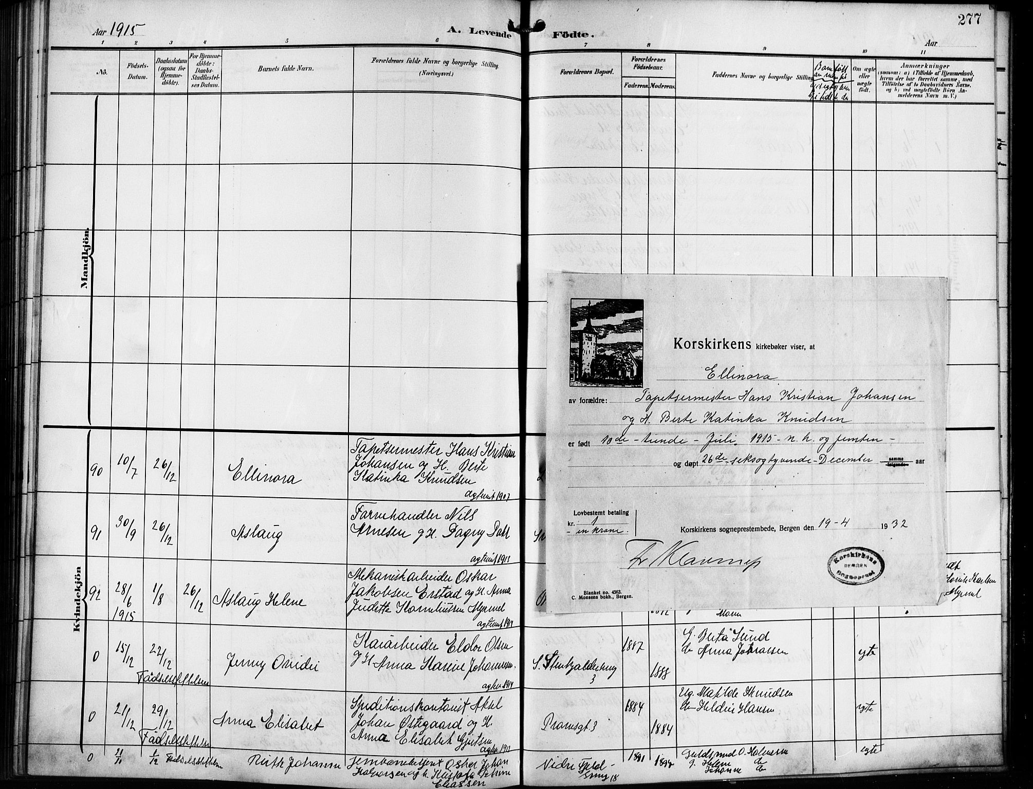 Korskirken sokneprestembete, SAB/A-76101/H/Hab: Klokkerbok nr. B 11, 1905-1916, s. 277