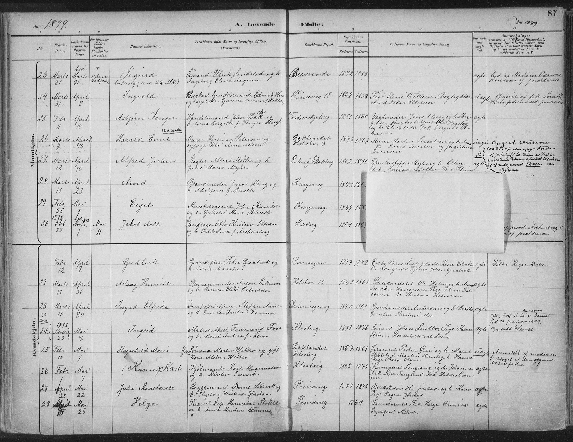 Ministerialprotokoller, klokkerbøker og fødselsregistre - Sør-Trøndelag, SAT/A-1456/601/L0062: Ministerialbok nr. 601A30, 1891-1911, s. 87