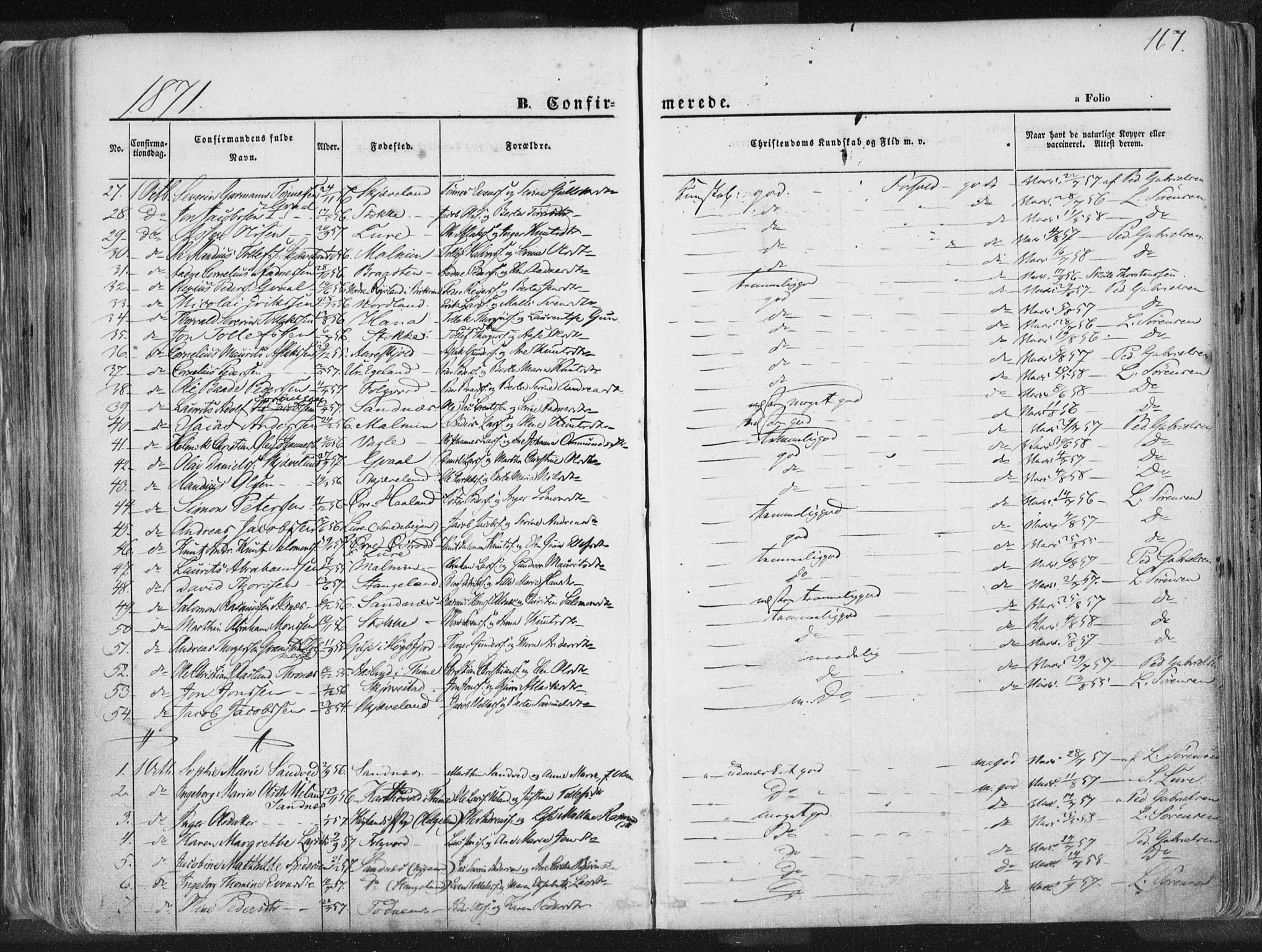 Høyland sokneprestkontor, AV/SAST-A-101799/001/30BA/L0010: Ministerialbok nr. A 9.1, 1857-1877, s. 167