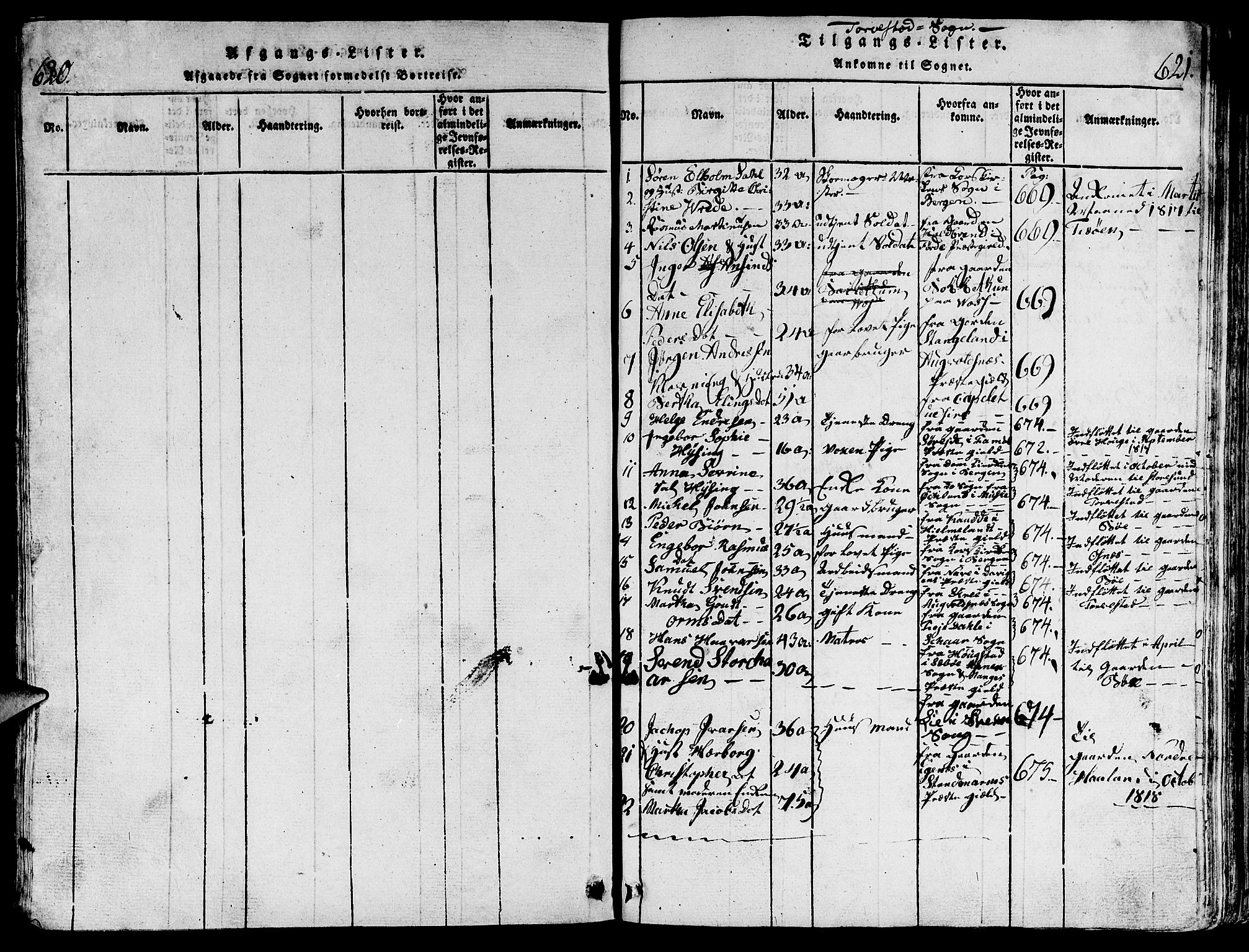 Torvastad sokneprestkontor, SAST/A -101857/H/Ha/Hab/L0001: Klokkerbok nr. B 1 /1, 1817-1835, s. 620-621