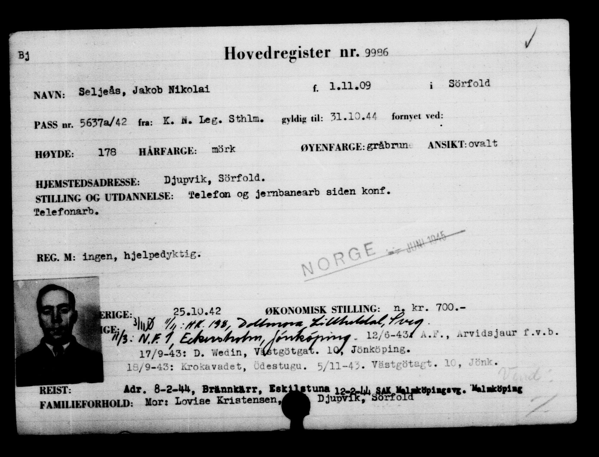 Utenriksstasjonene, Legasjonen i Stockholm, Flyktningkontoret, AV/RA-S-6753/V/Va/L0006: Kjesäterkartoteket, flyktninger med registreringsnr. 9400-12711, 1940-1945, s. 662