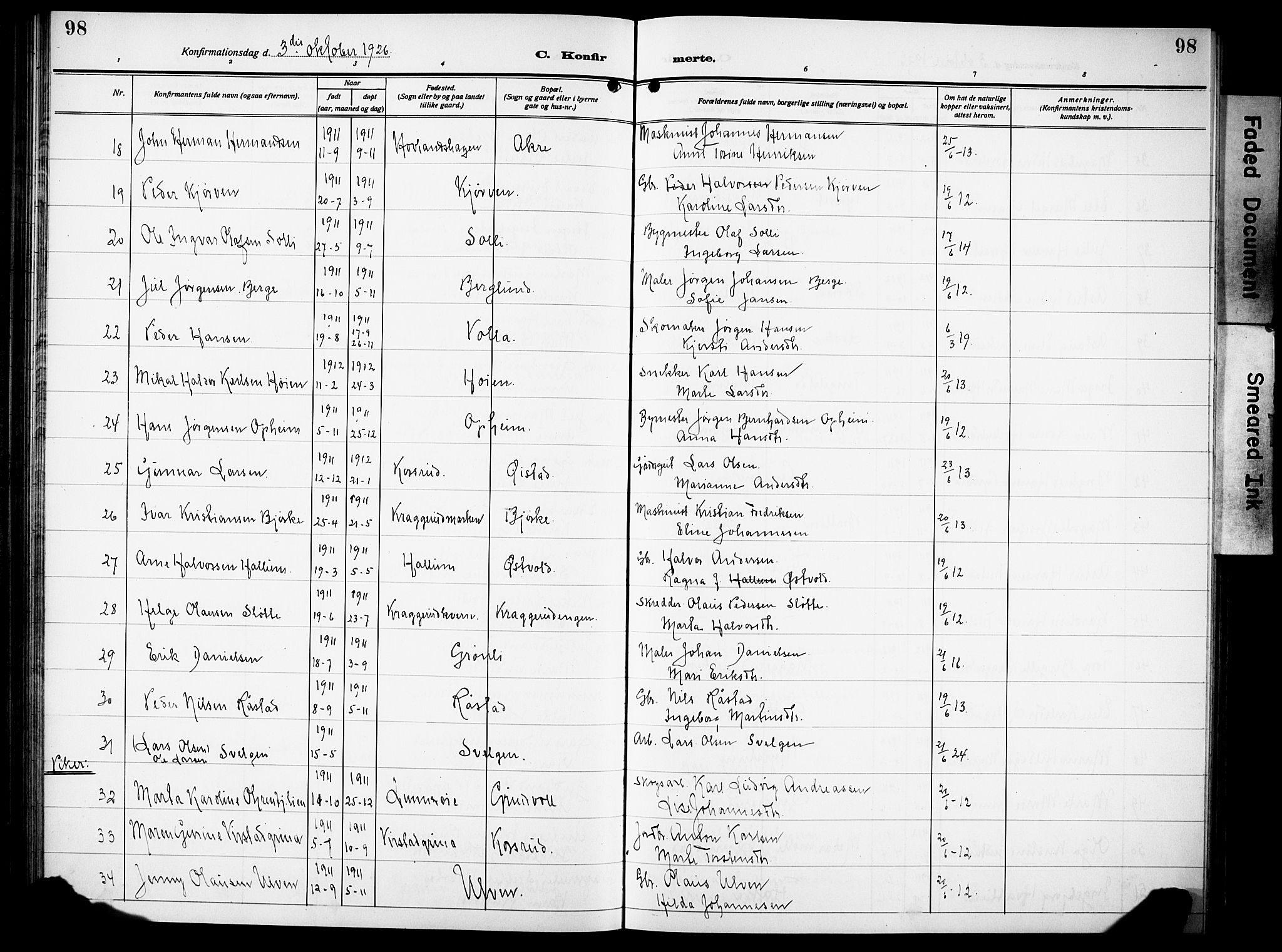 Lunner prestekontor, SAH/PREST-118/H/Ha/Hab/L0002: Klokkerbok nr. 2, 1923-1933, s. 98