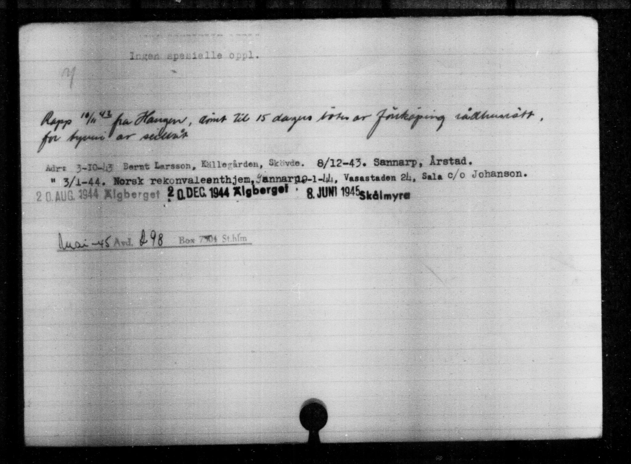 Den Kgl. Norske Legasjons Flyktningskontor, AV/RA-S-6753/V/Va/L0004: Kjesäterkartoteket.  Flyktningenr. 3496-6610, 1940-1945, s. 1934