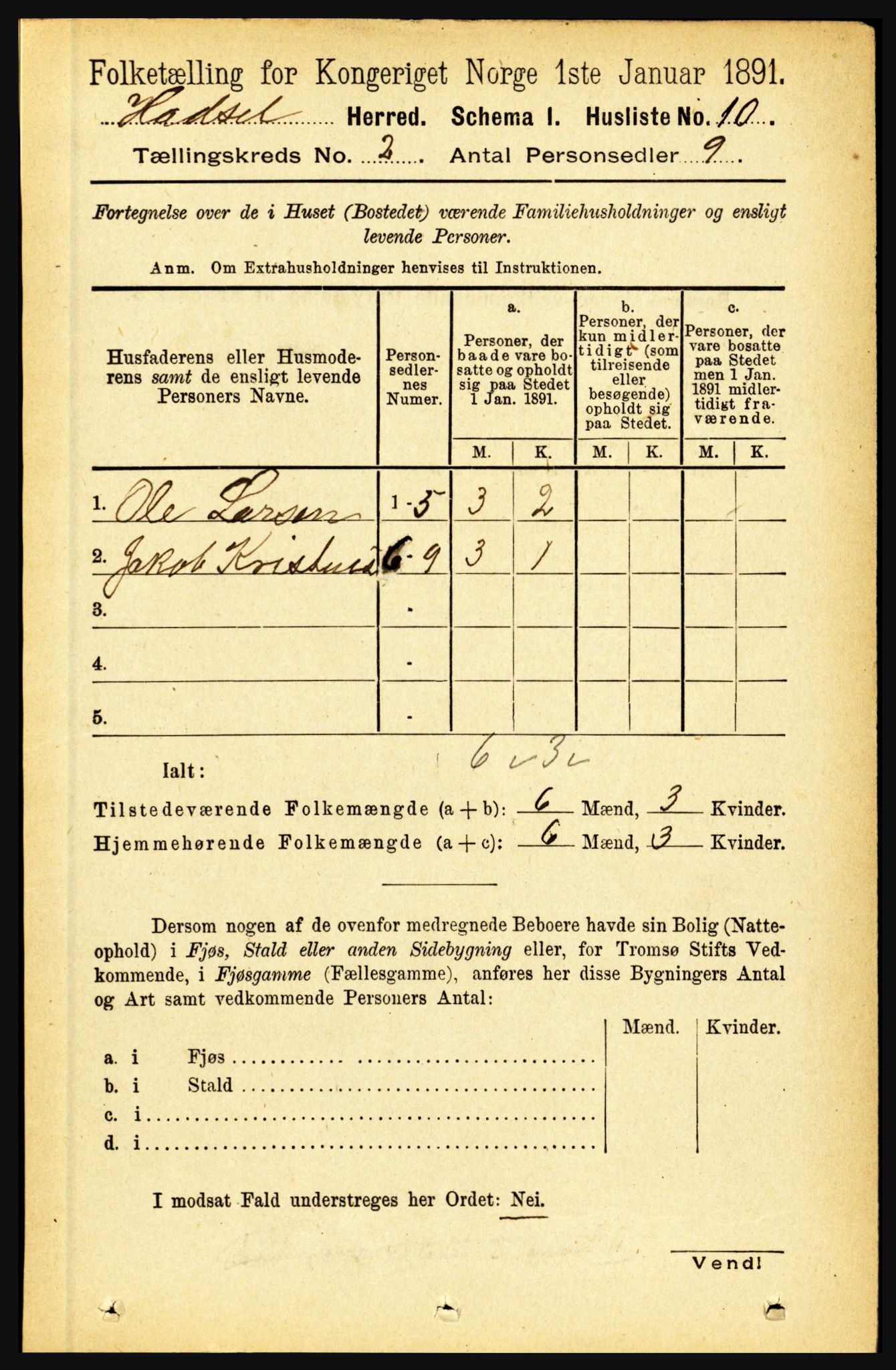 RA, Folketelling 1891 for 1866 Hadsel herred, 1891, s. 604