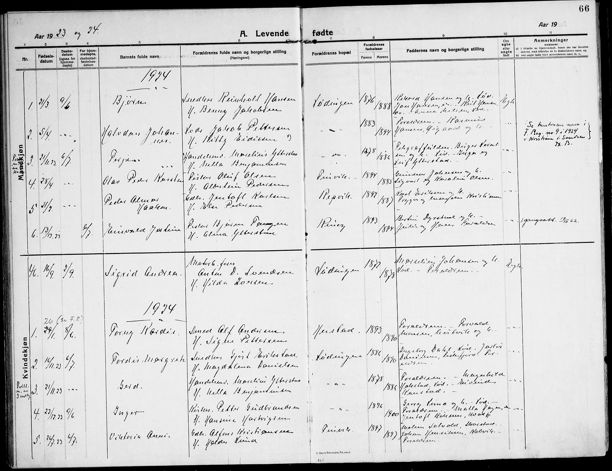 Ministerialprotokoller, klokkerbøker og fødselsregistre - Nordland, AV/SAT-A-1459/872/L1037: Ministerialbok nr. 872A12, 1914-1925, s. 66