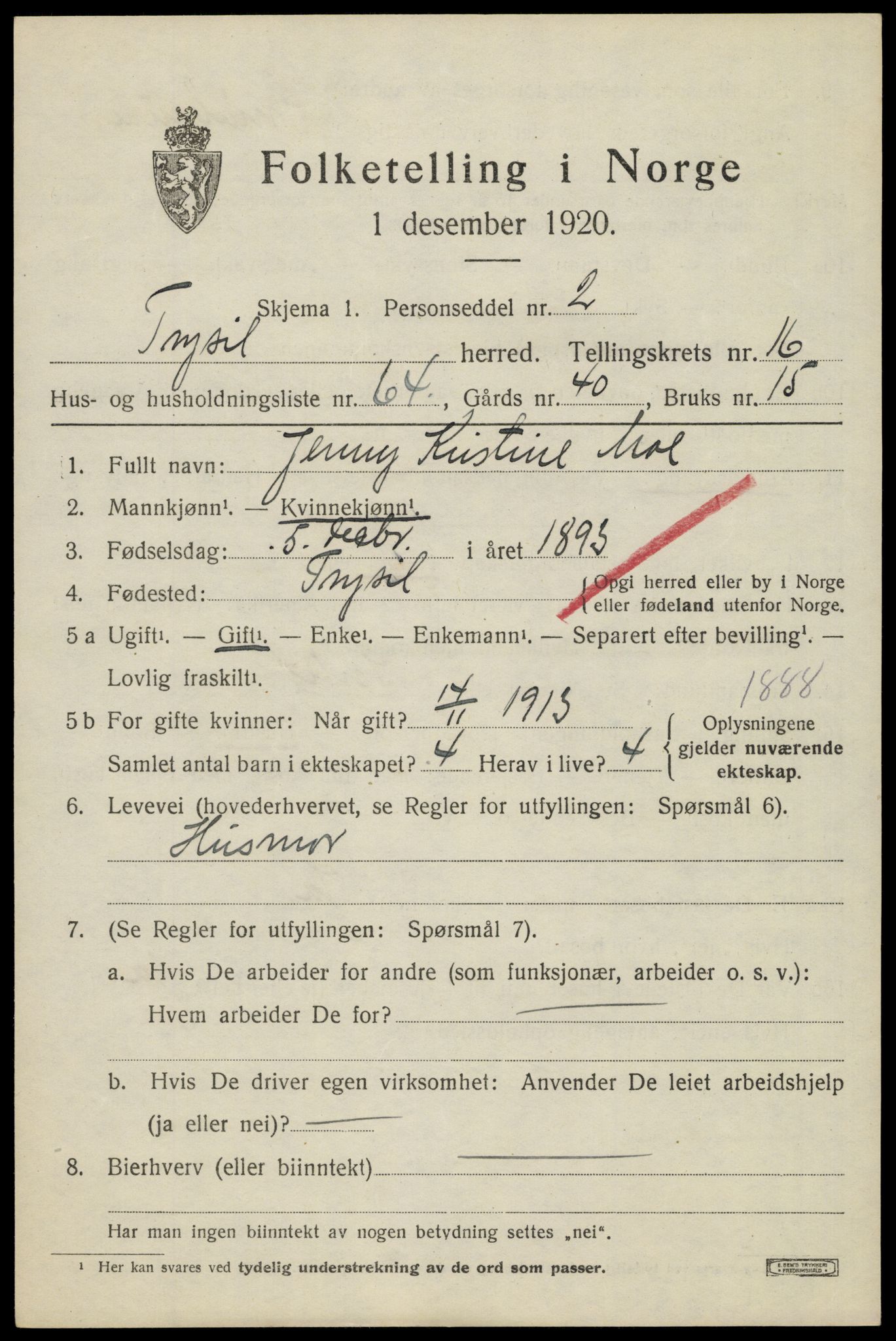 SAH, Folketelling 1920 for 0428 Trysil herred, 1920, s. 10169