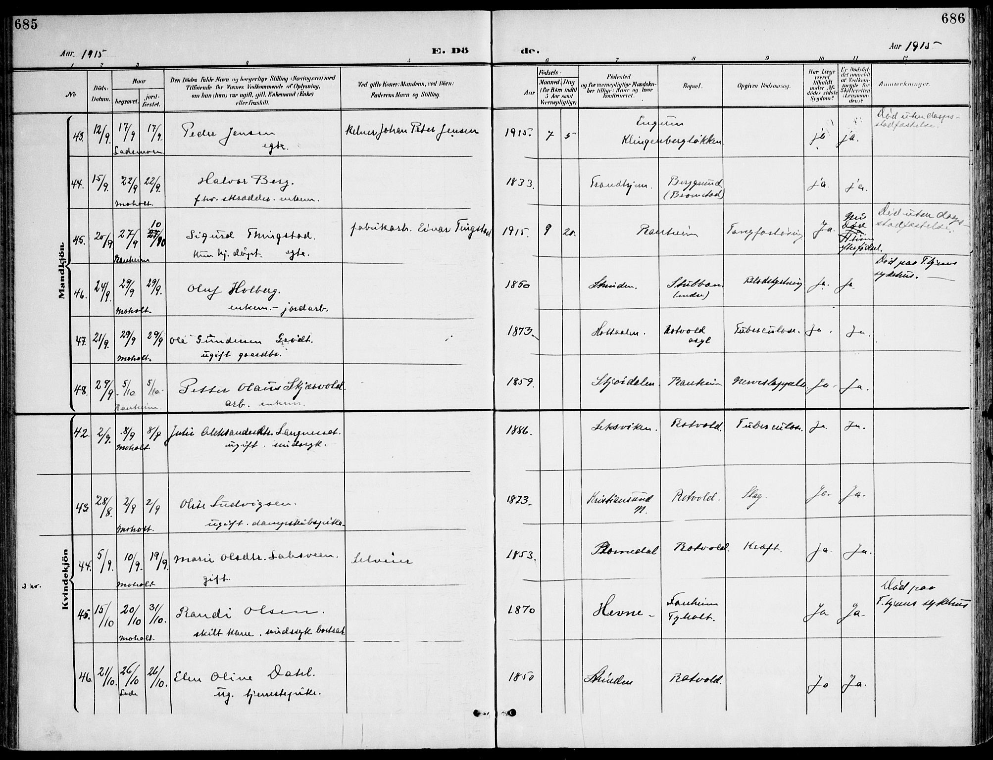 Ministerialprotokoller, klokkerbøker og fødselsregistre - Sør-Trøndelag, SAT/A-1456/607/L0320: Ministerialbok nr. 607A04, 1907-1915, s. 685-686