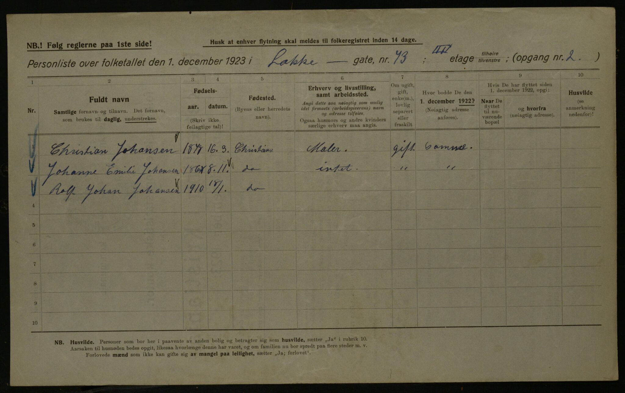 OBA, Kommunal folketelling 1.12.1923 for Kristiania, 1923, s. 62405